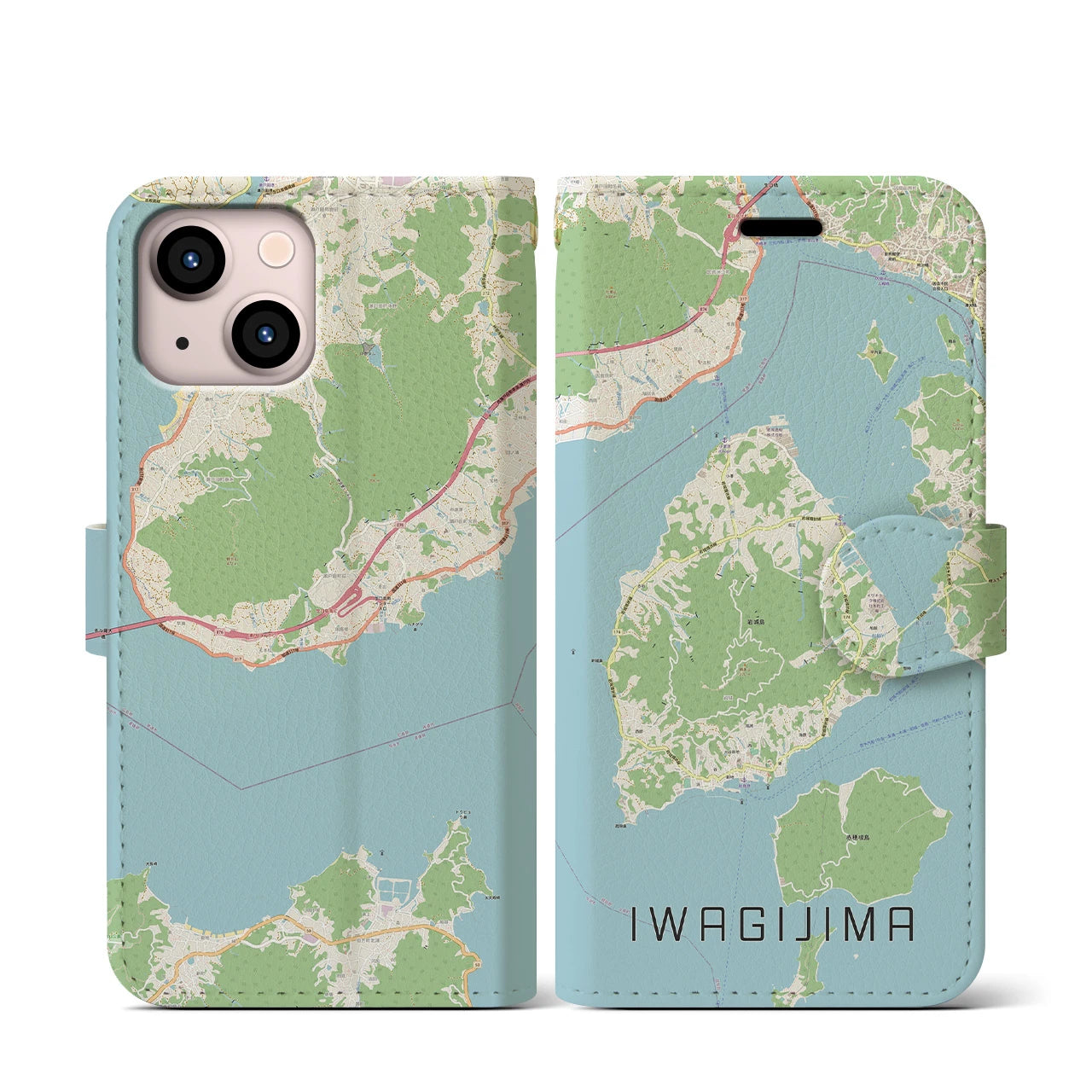 【岩城島(愛媛県)】地図柄iPhoneケース(手帳タイプ)ナチュラル・iPhone 13 mini 用