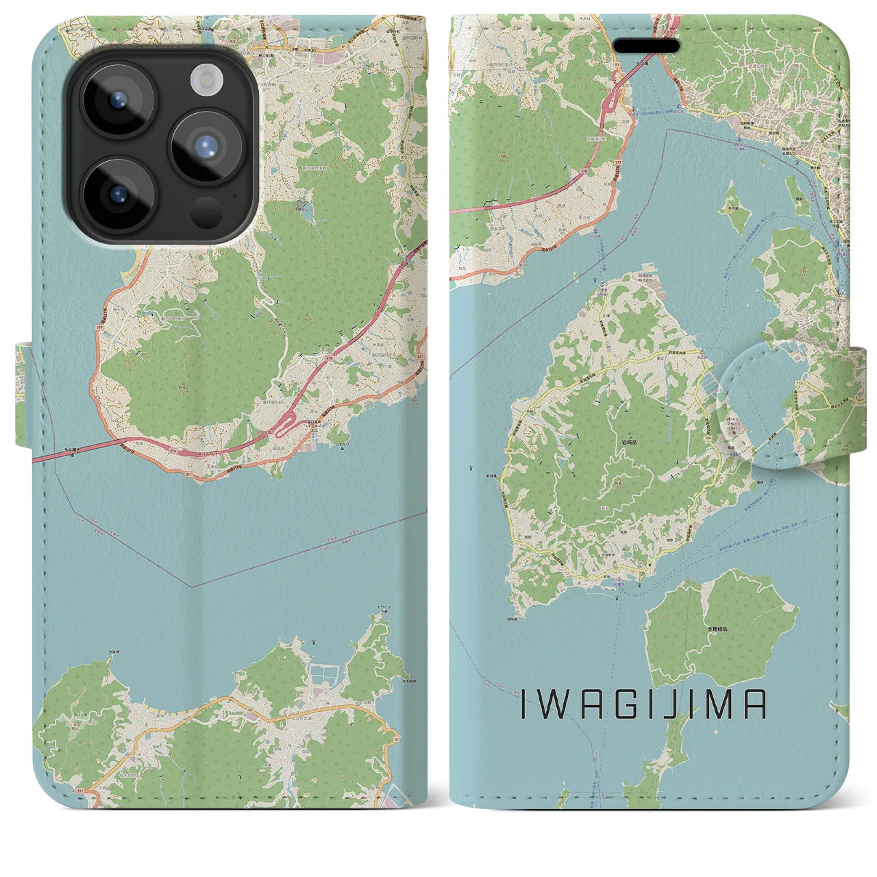 【岩城島(愛媛県)】地図柄iPhoneケース(手帳タイプ)ナチュラル・iPhone 15 Pro Max 用