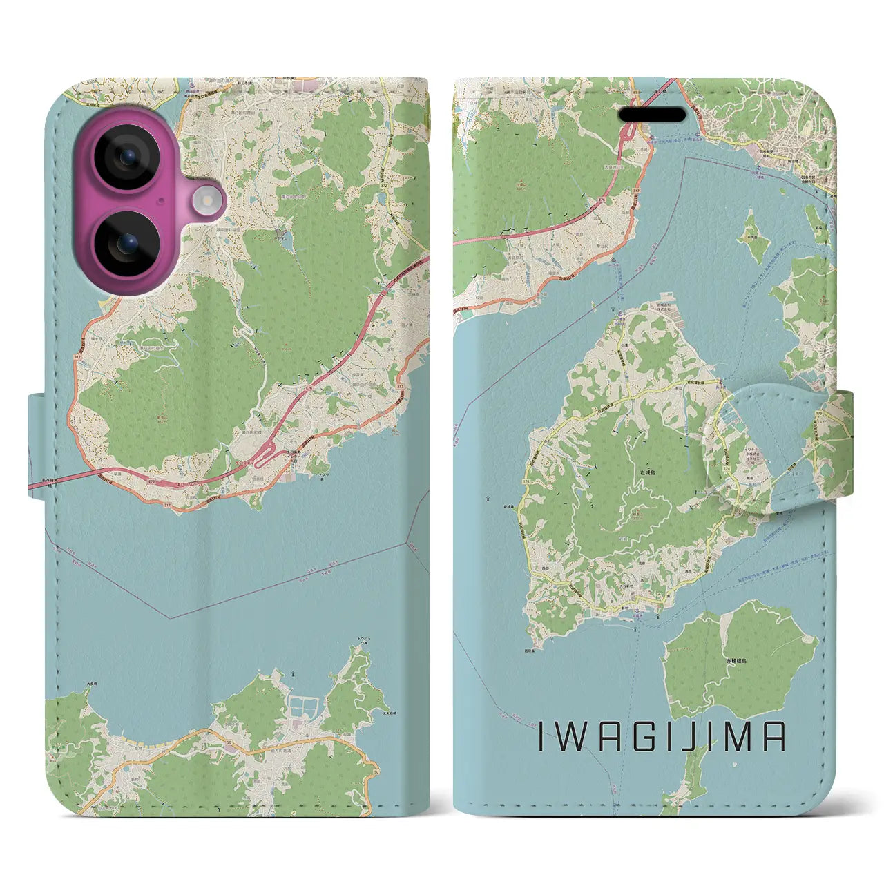 【岩城島(愛媛県)】地図柄iPhoneケース(手帳タイプ)ナチュラル・iPhone 16 Pro 用