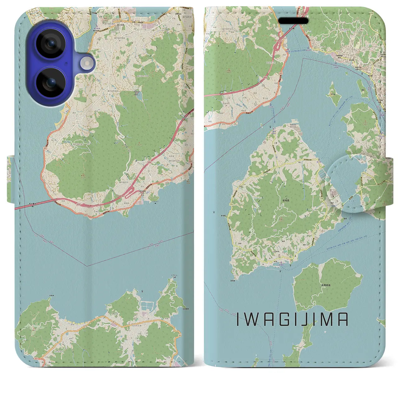 【岩城島(愛媛県)】地図柄iPhoneケース(手帳タイプ)ナチュラル・iPhone 16 Pro Max 用