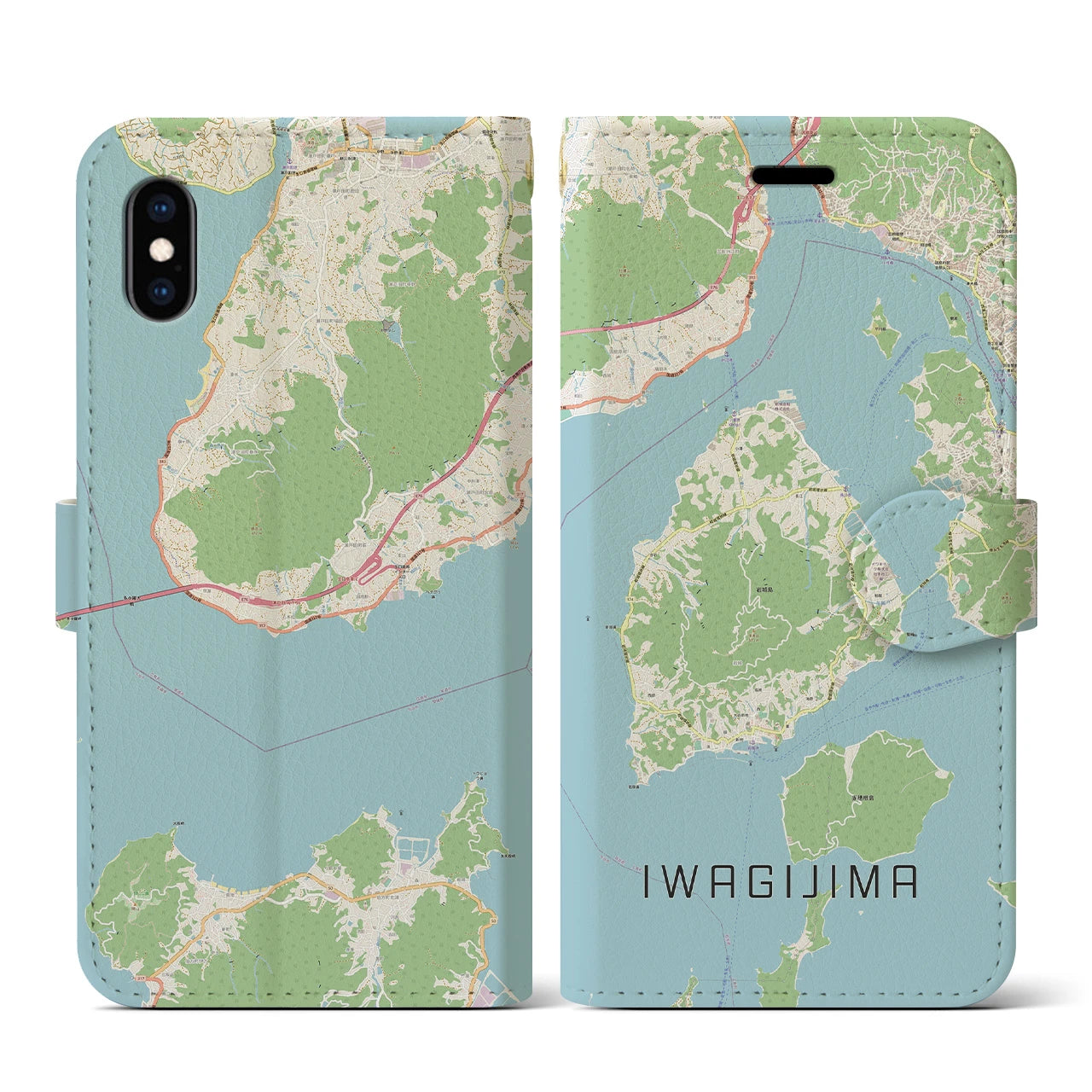 【岩城島(愛媛県)】地図柄iPhoneケース(手帳タイプ)ナチュラル・iPhone XS / X 用
