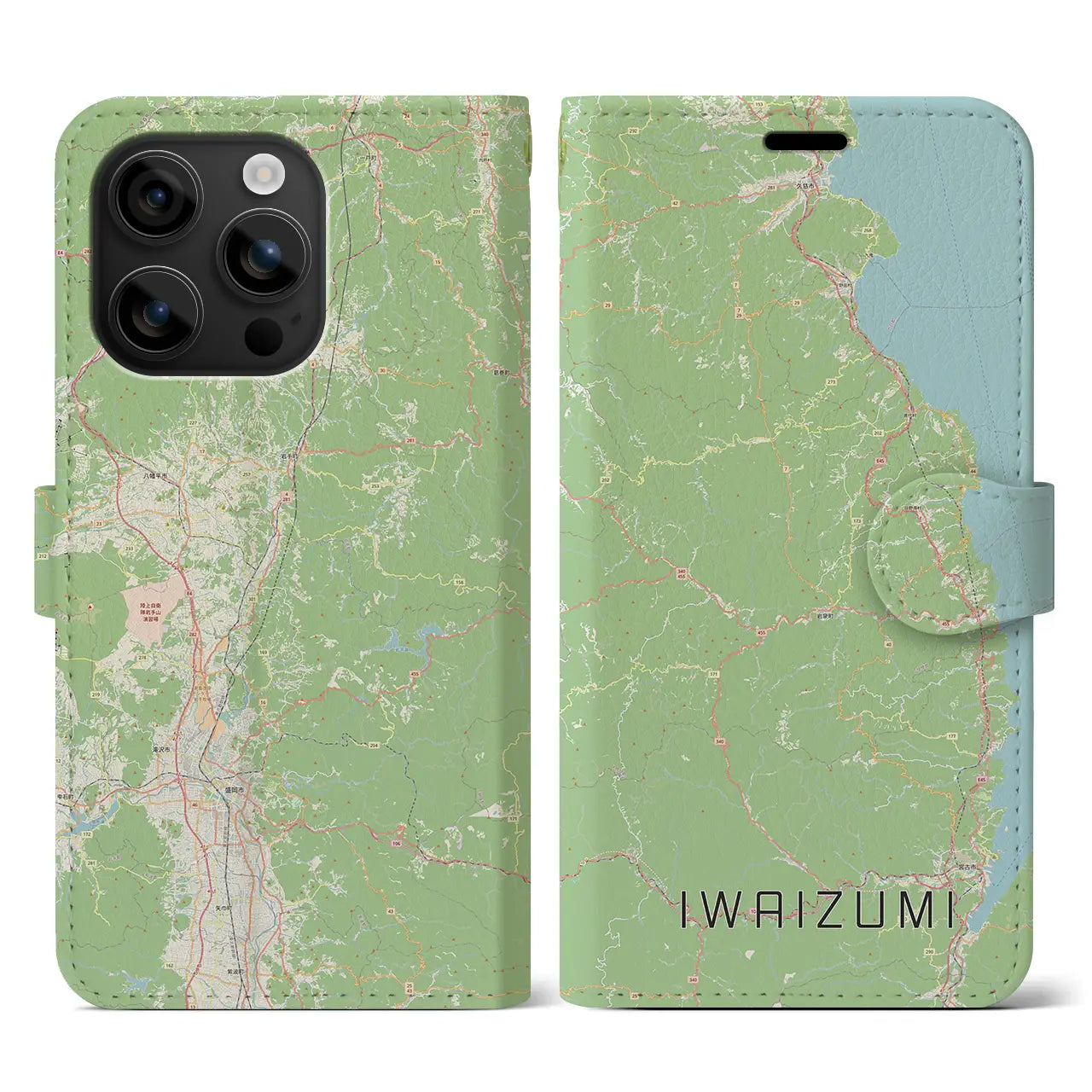 【岩泉(岩手県)】地図柄iPhoneケース(手帳タイプ)ナチュラル・iPhone 16 用