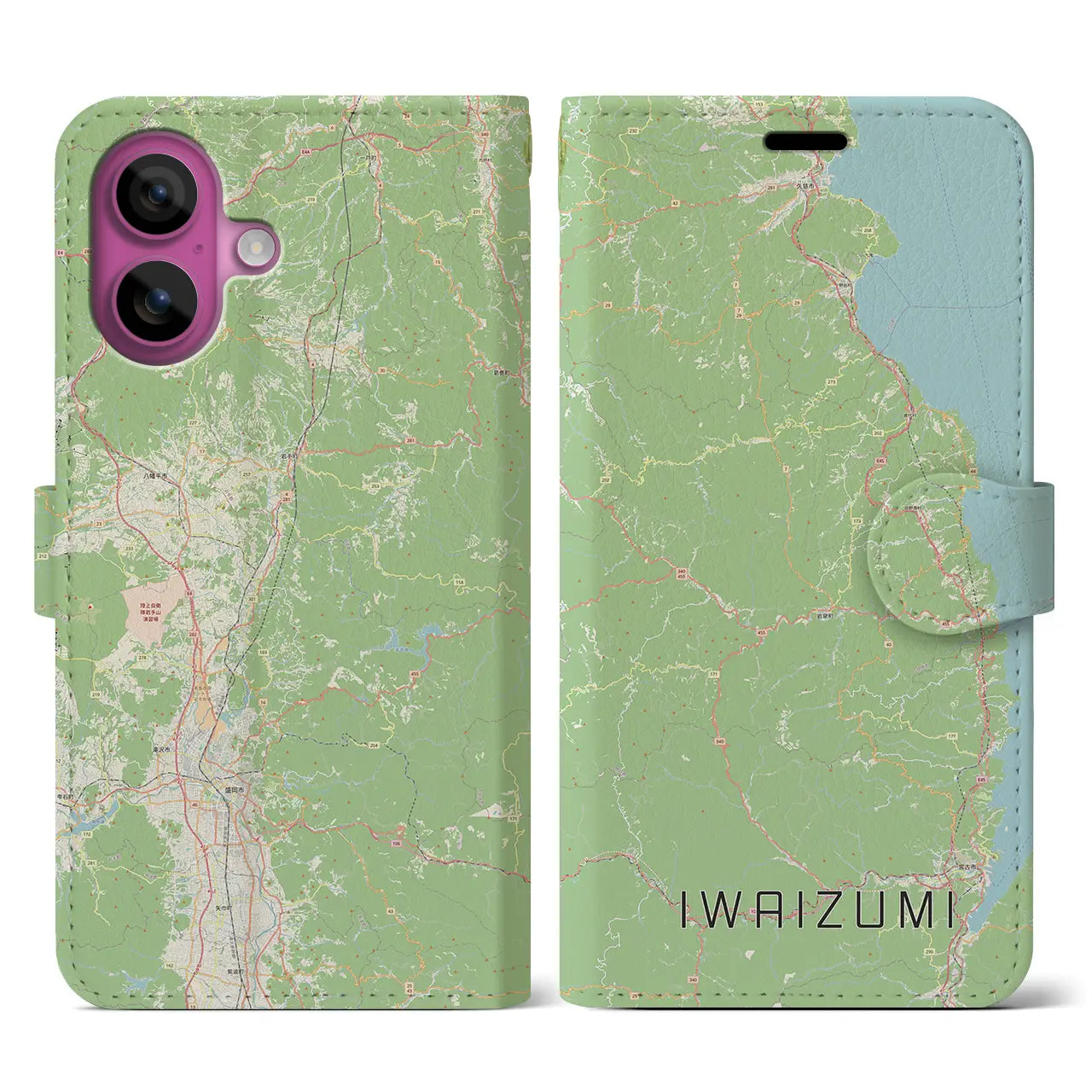 【岩泉(岩手県)】地図柄iPhoneケース(手帳タイプ)ナチュラル・iPhone 16 Pro 用