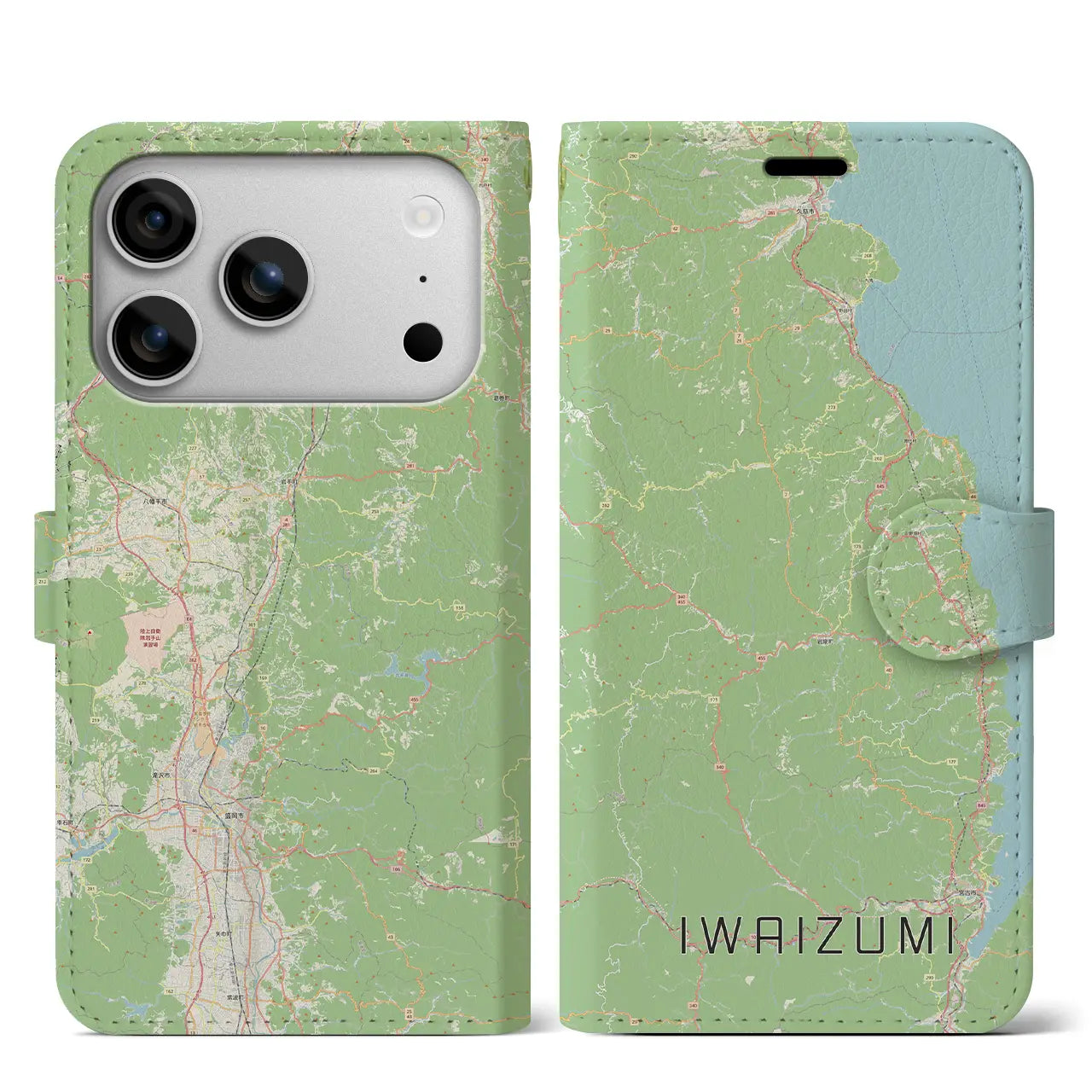 【岩泉(岩手県)】地図柄iPhoneケース(手帳タイプ)