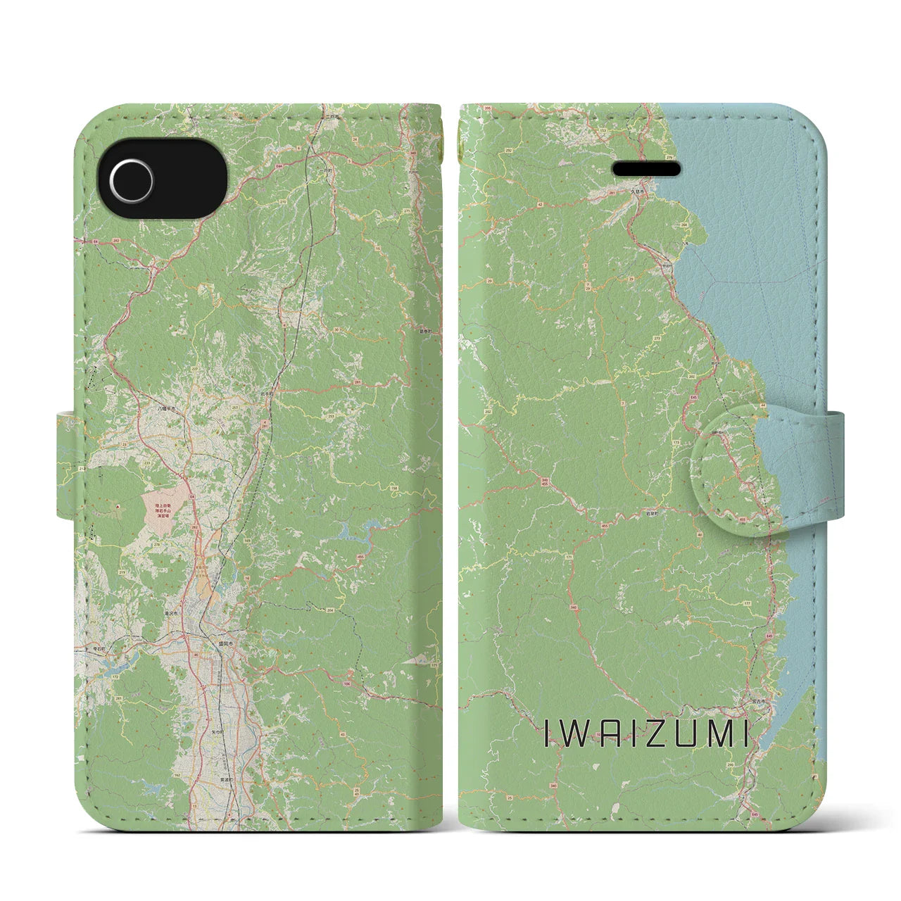 【岩泉(岩手県)】地図柄iPhoneケース(手帳タイプ)ナチュラル・iPhone SE(第3 / 第2世代) / 8 / 7 / 6s / 6 用