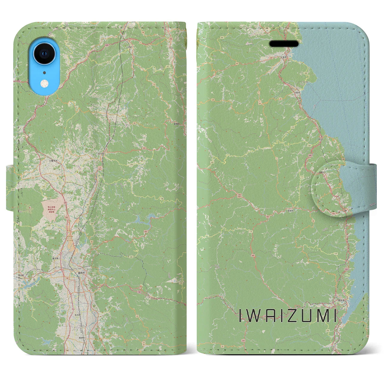【岩泉(岩手県)】地図柄iPhoneケース(手帳タイプ)ナチュラル・iPhone XR 用