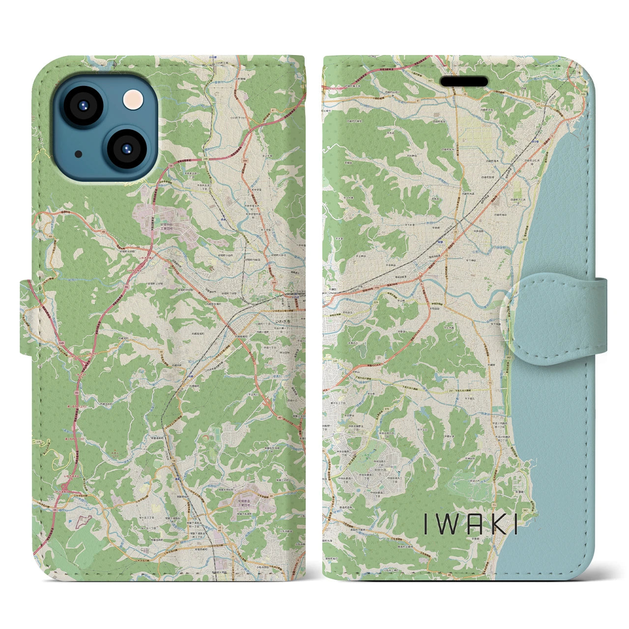 【いわき(福島県)】地図柄iPhoneケース(手帳タイプ)ナチュラル・iPhone 13 用