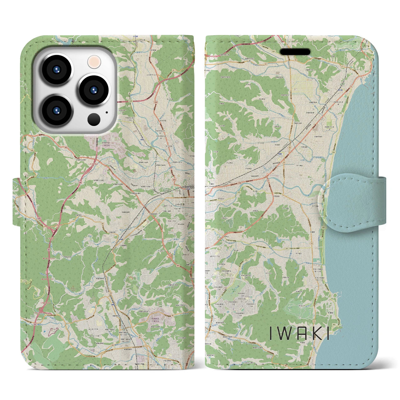 【いわき(福島県)】地図柄iPhoneケース(手帳タイプ)ナチュラル・iPhone 13 Pro 用