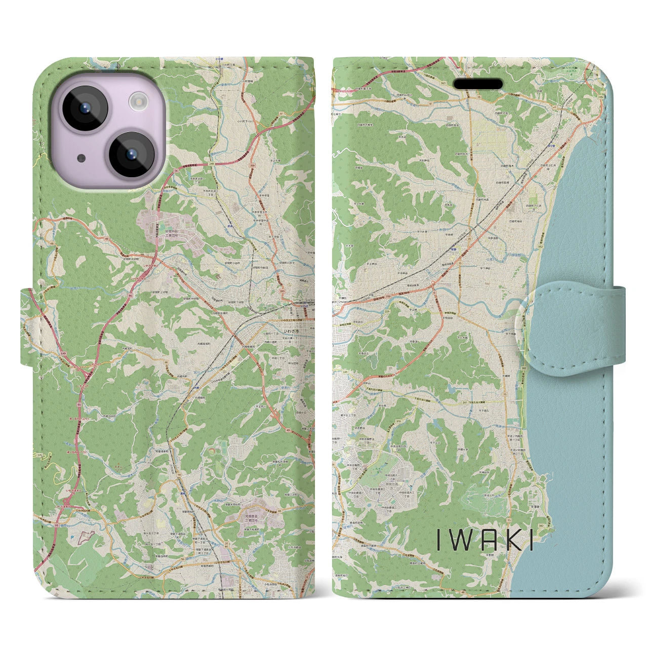 【いわき(福島県)】地図柄iPhoneケース(手帳タイプ)ナチュラル・iPhone 14 用