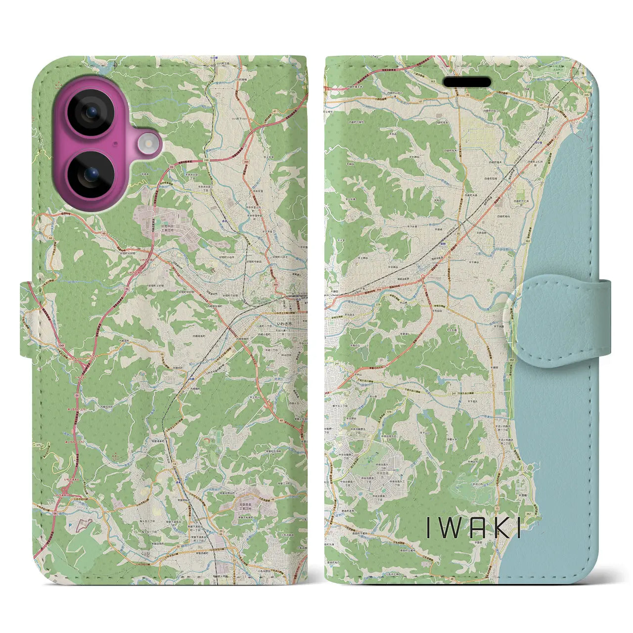 【いわき(福島県)】地図柄iPhoneケース(手帳タイプ)ナチュラル・iPhone 16 Pro 用