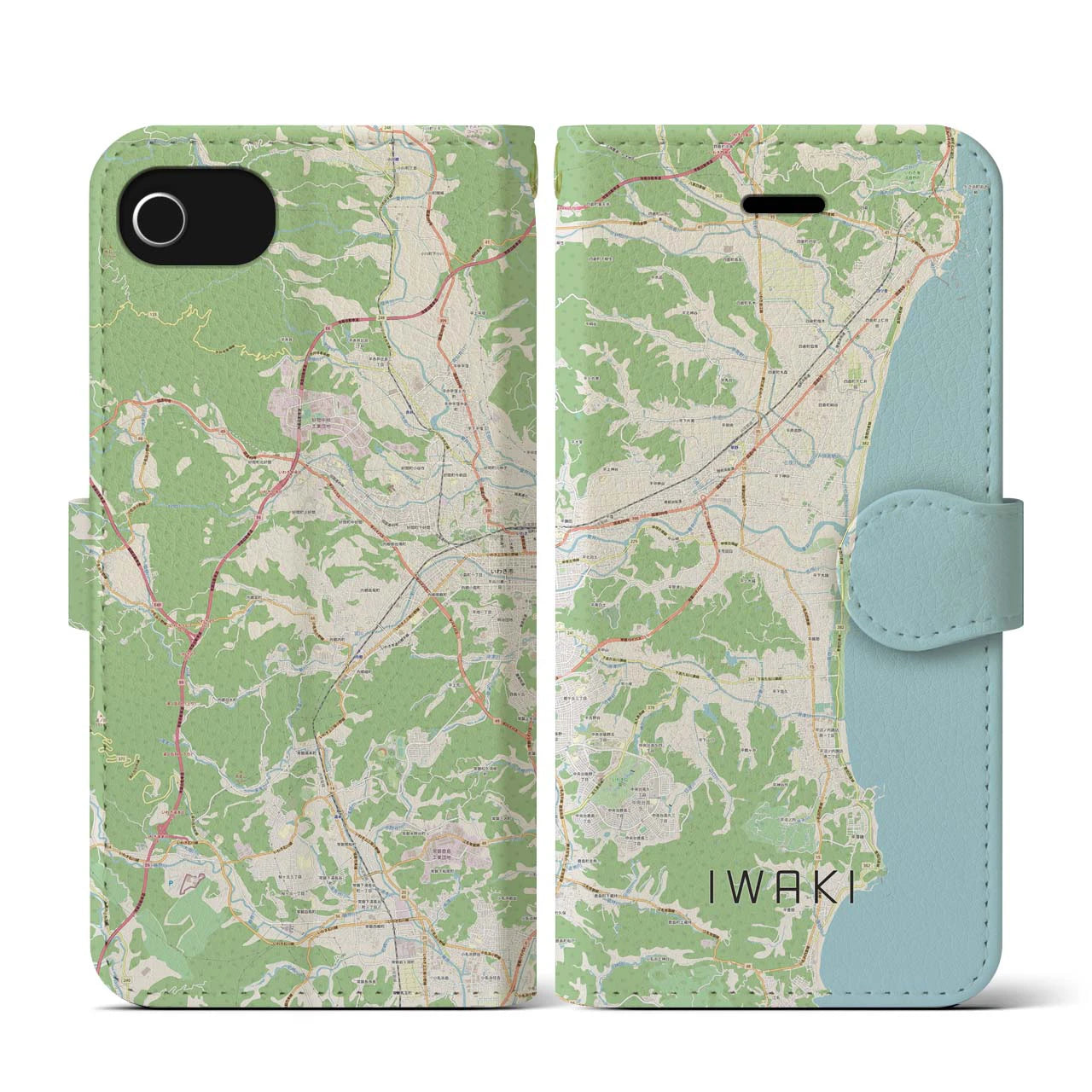 【いわき(福島県)】地図柄iPhoneケース(手帳タイプ)ナチュラル・iPhone SE(第3 / 第2世代) / 8 / 7 / 6s / 6 用