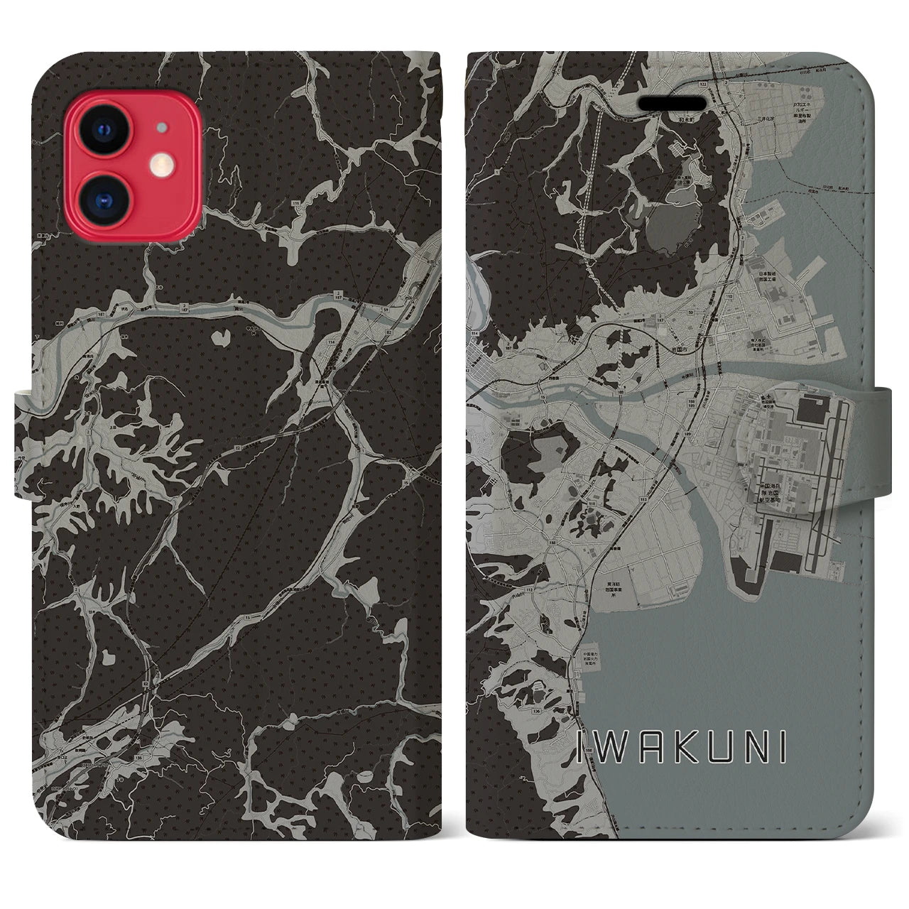 【岩国(山口県)】地図柄iPhoneケース(手帳タイプ)モノトーン・iPhone 11 用