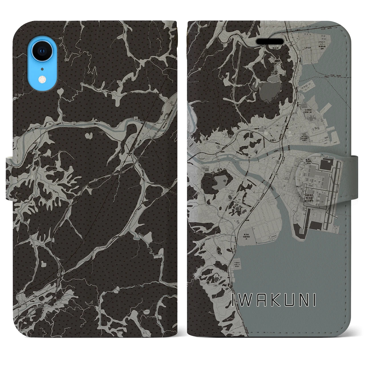 【岩国(山口県)】地図柄iPhoneケース(手帳タイプ)モノトーン・iPhone XR 用