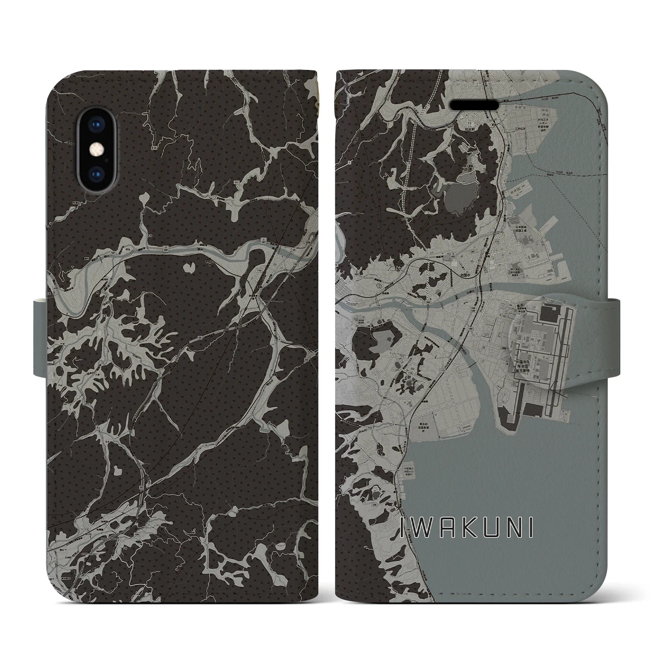 【岩国(山口県)】地図柄iPhoneケース(手帳タイプ)モノトーン・iPhone XS / X 用