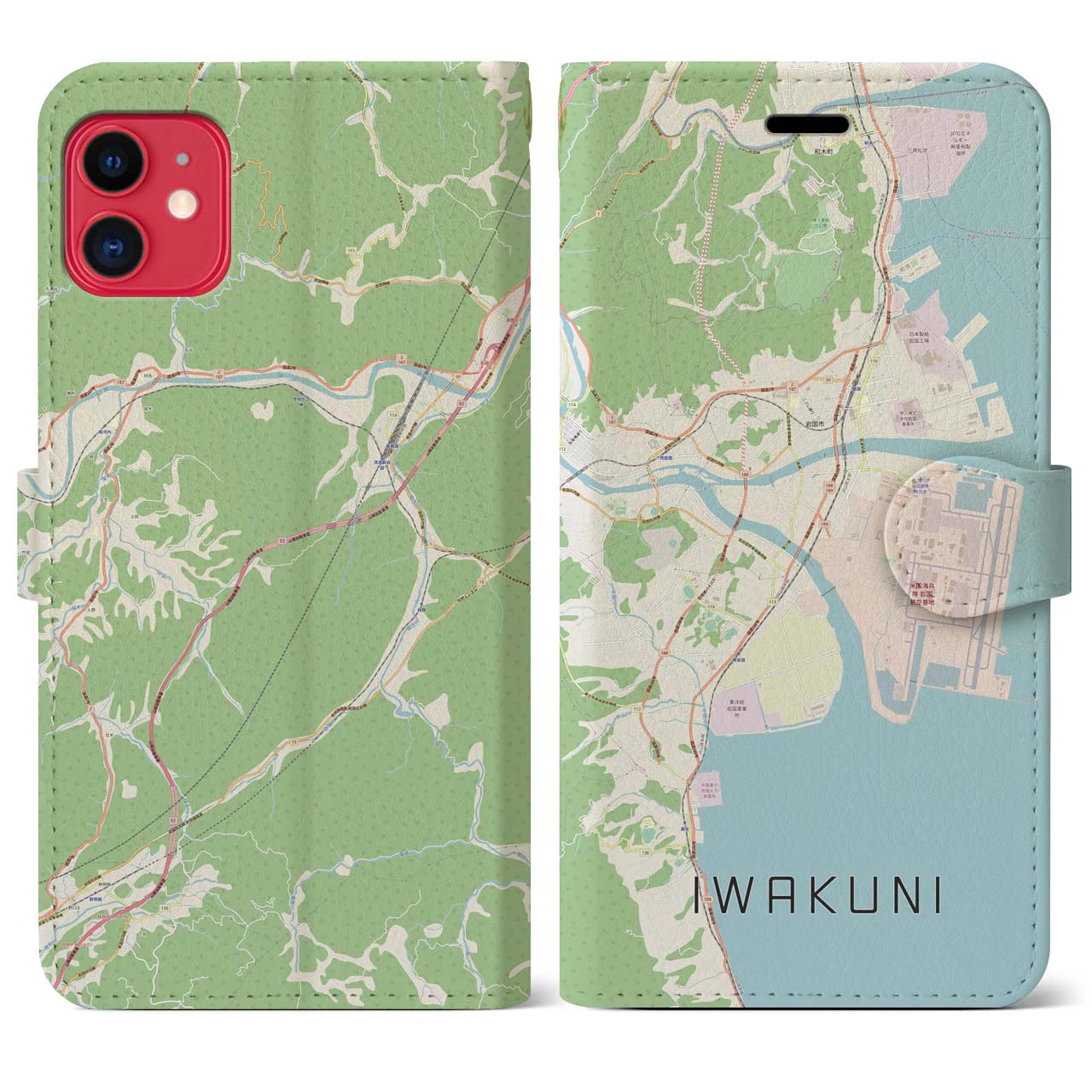 【岩国(山口県)】地図柄iPhoneケース(手帳タイプ)ナチュラル・iPhone 11 用