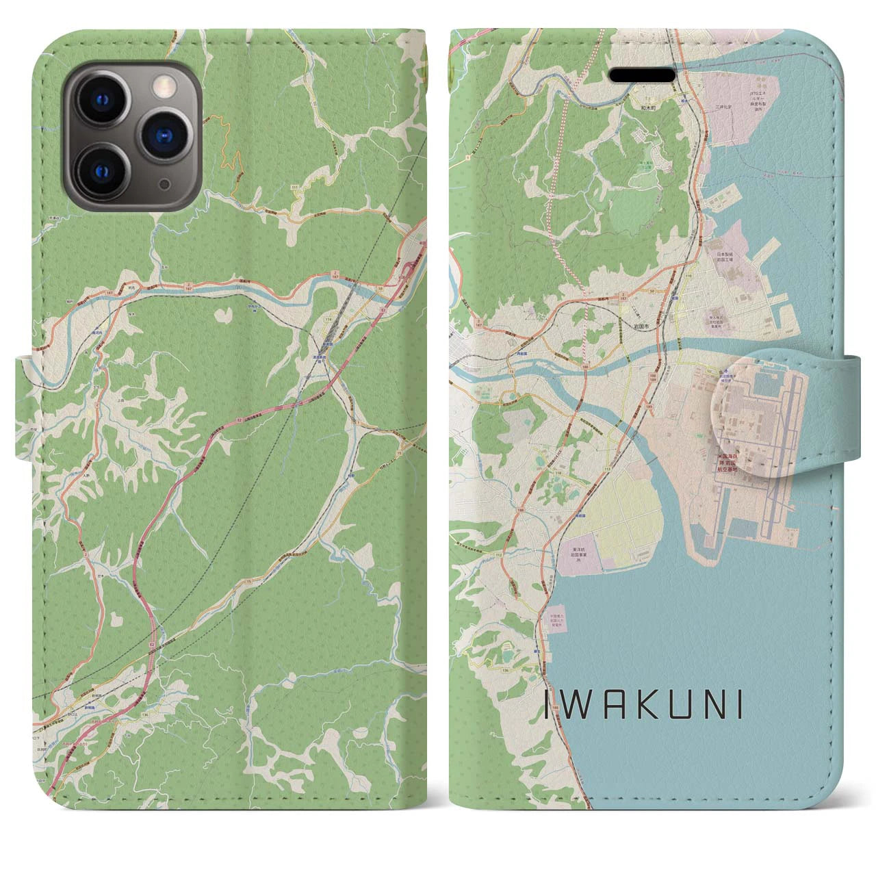 【岩国(山口県)】地図柄iPhoneケース(手帳タイプ)ナチュラル・iPhone 11 Pro Max 用