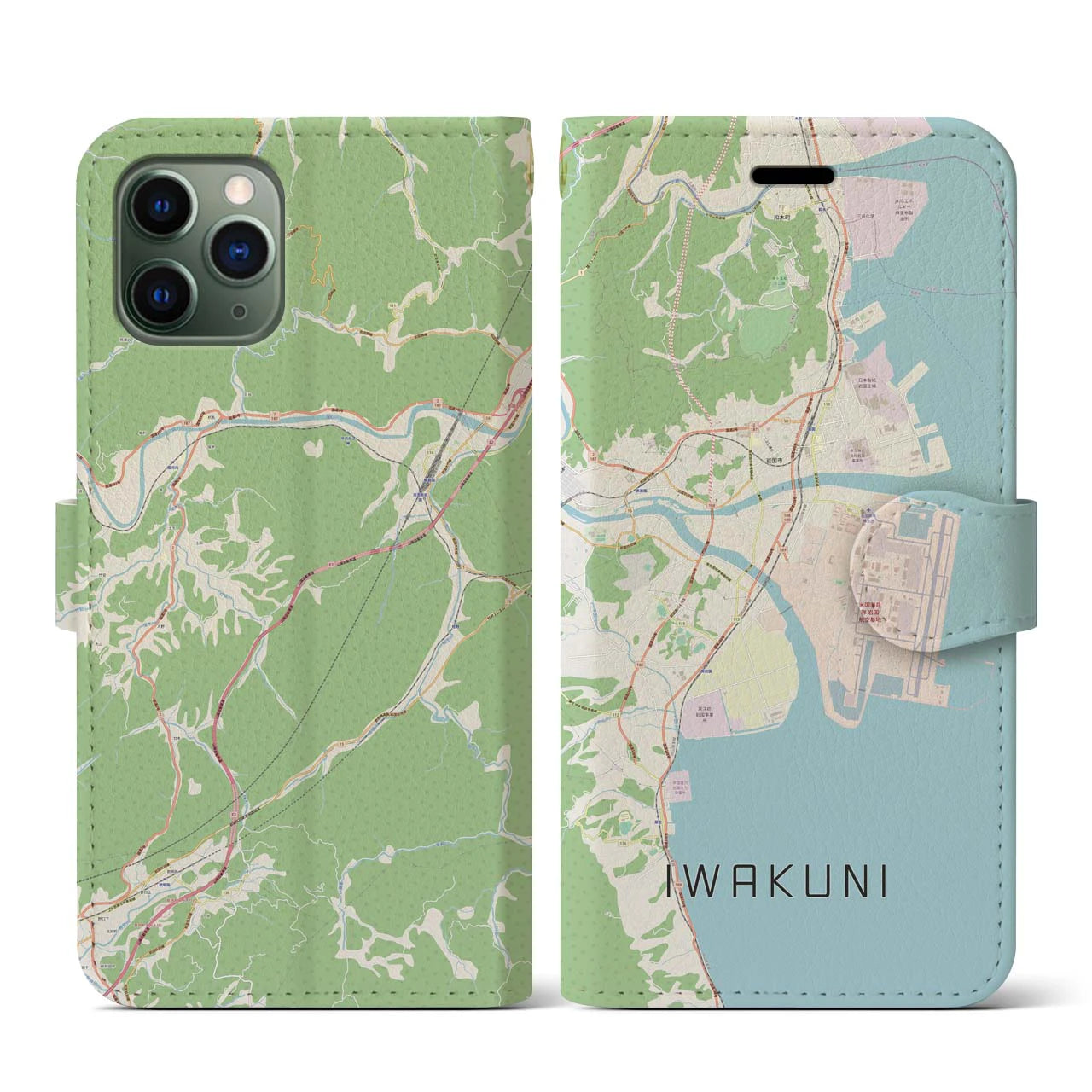 【岩国(山口県)】地図柄iPhoneケース(手帳タイプ)ナチュラル・iPhone 11 Pro 用