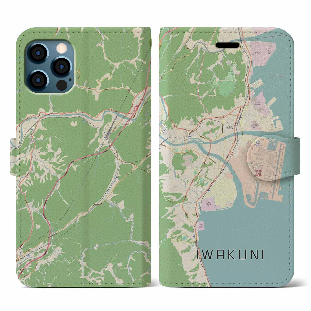 【岩国(山口県)】地図柄iPhoneケース(手帳タイプ)ナチュラル・iPhone 12 / 12 Pro 用
