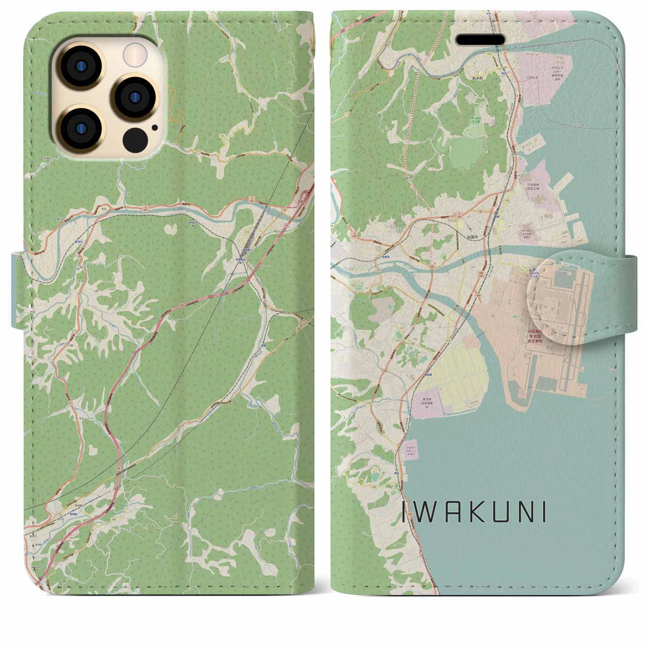【岩国(山口県)】地図柄iPhoneケース(手帳タイプ)ナチュラル・iPhone 12 Pro Max 用