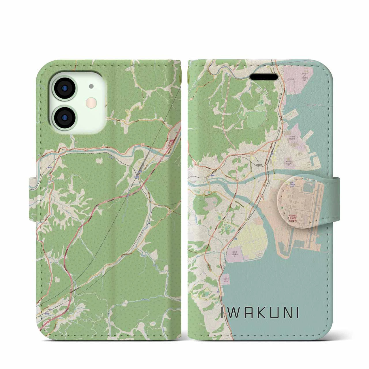【岩国(山口県)】地図柄iPhoneケース(手帳タイプ)ナチュラル・iPhone 12 mini 用
