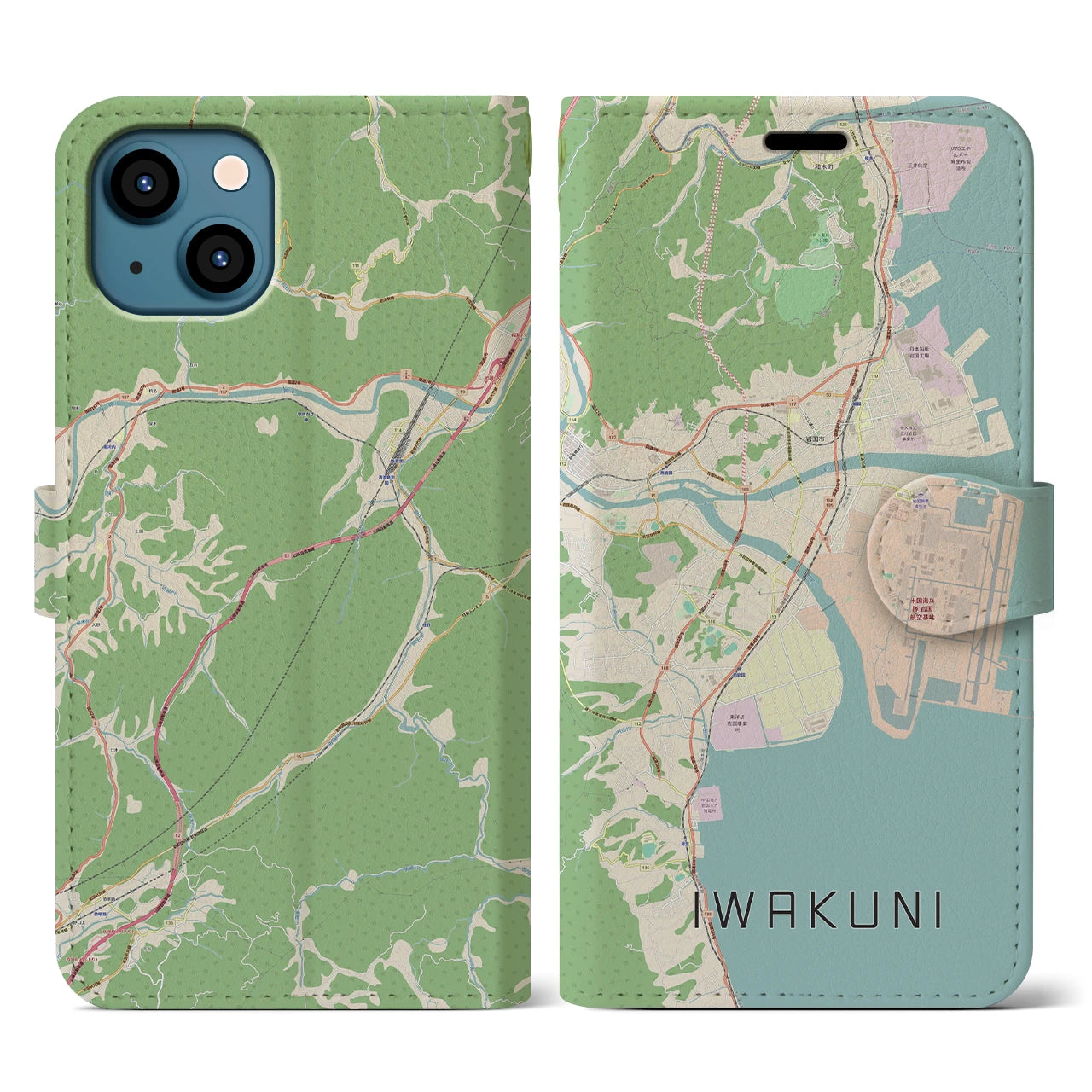 【岩国(山口県)】地図柄iPhoneケース(手帳タイプ)ナチュラル・iPhone 13 用