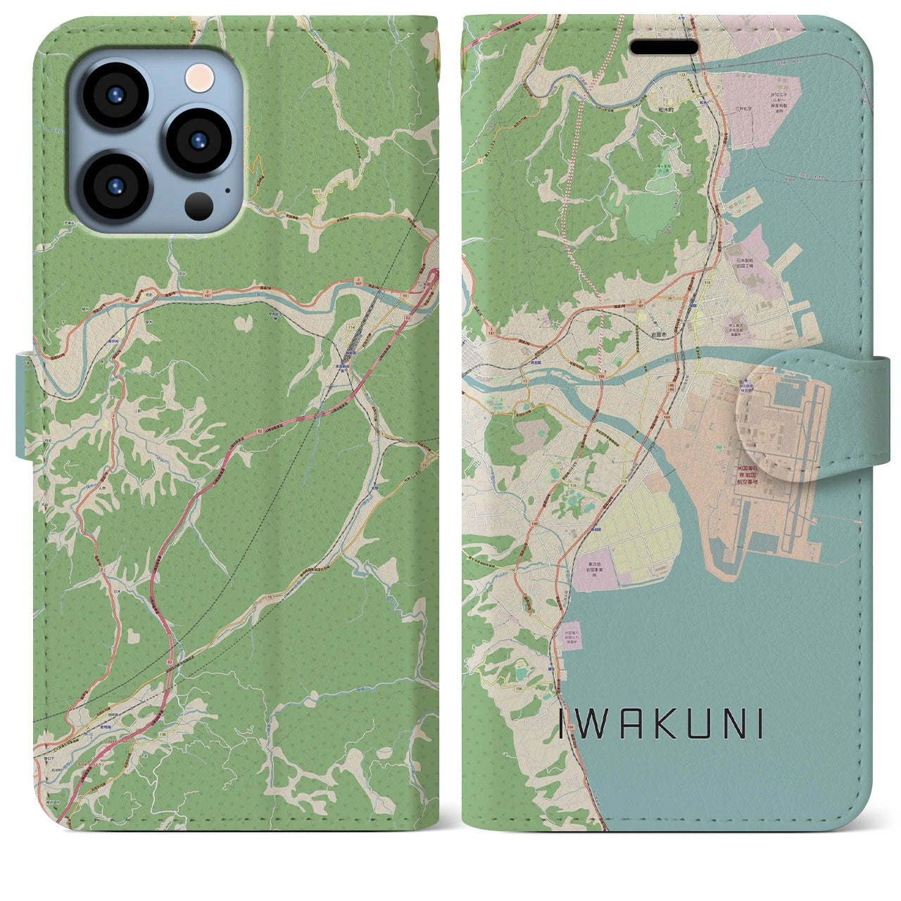 【岩国(山口県)】地図柄iPhoneケース(手帳タイプ)ナチュラル・iPhone 13 Pro Max 用