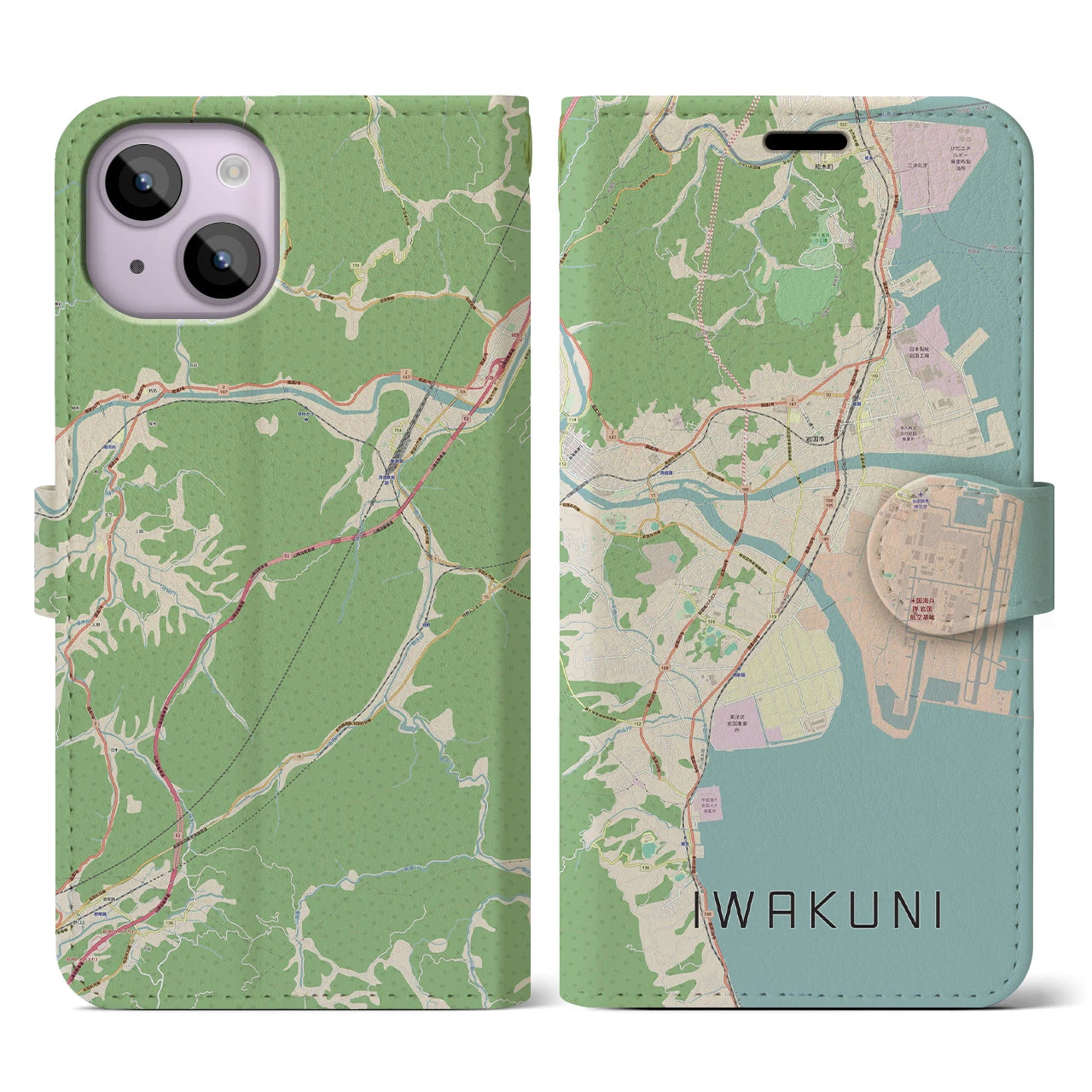 【岩国(山口県)】地図柄iPhoneケース(手帳タイプ)ナチュラル・iPhone 14 用
