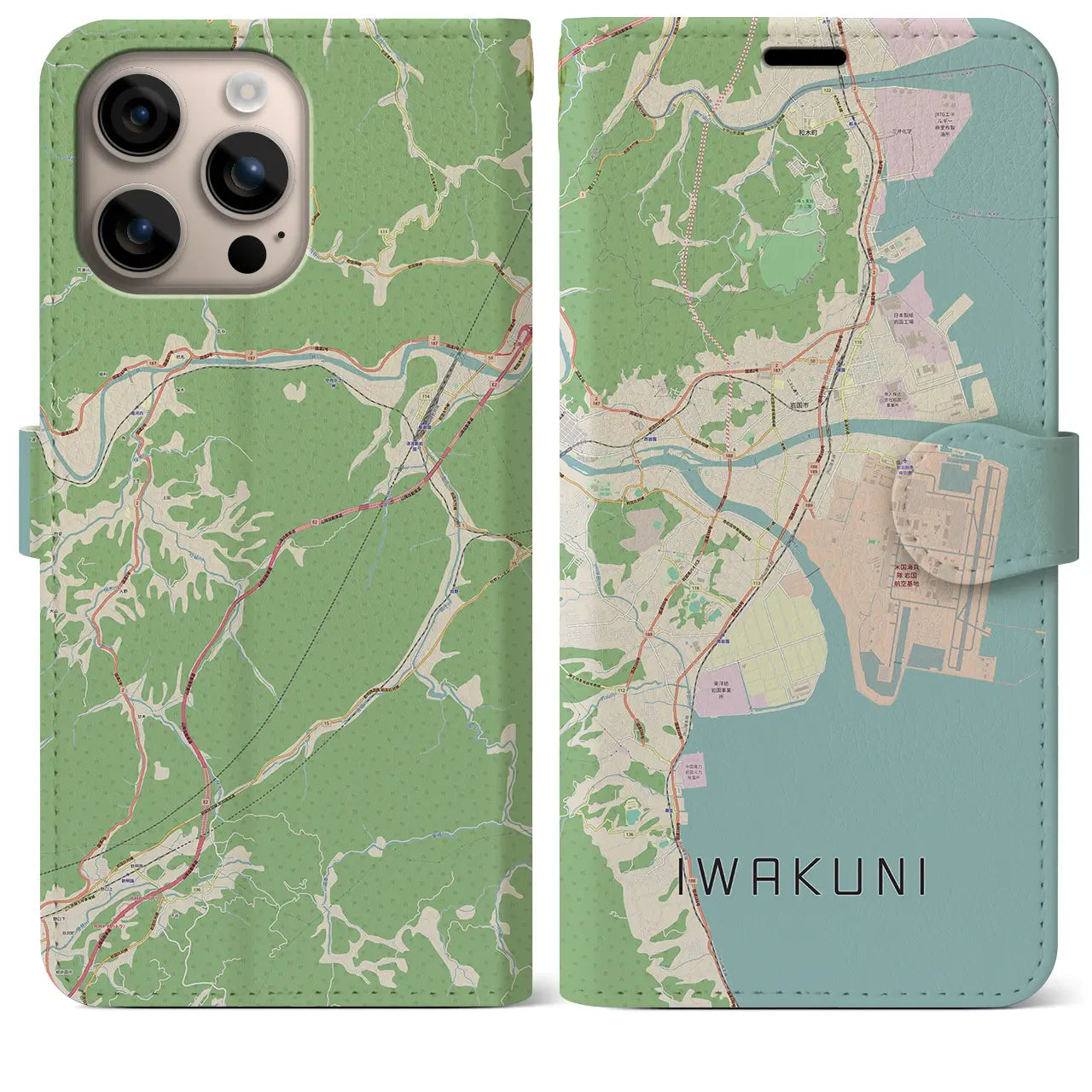 【岩国(山口県)】地図柄iPhoneケース(手帳タイプ)ナチュラル・iPhone 16 Plus 用
