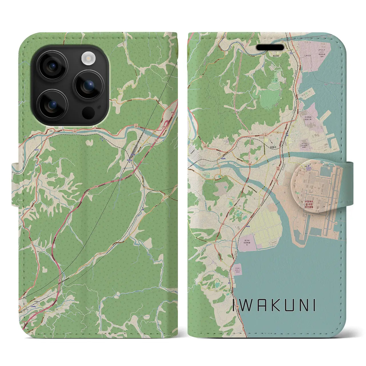 【岩国(山口県)】地図柄iPhoneケース(手帳タイプ)ナチュラル・iPhone 16 用