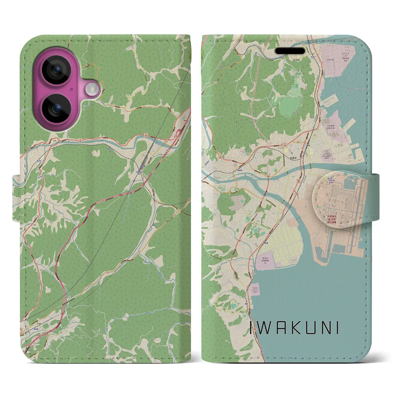 【岩国(山口県)】地図柄iPhoneケース(手帳タイプ)ナチュラル・iPhone 16 Pro 用