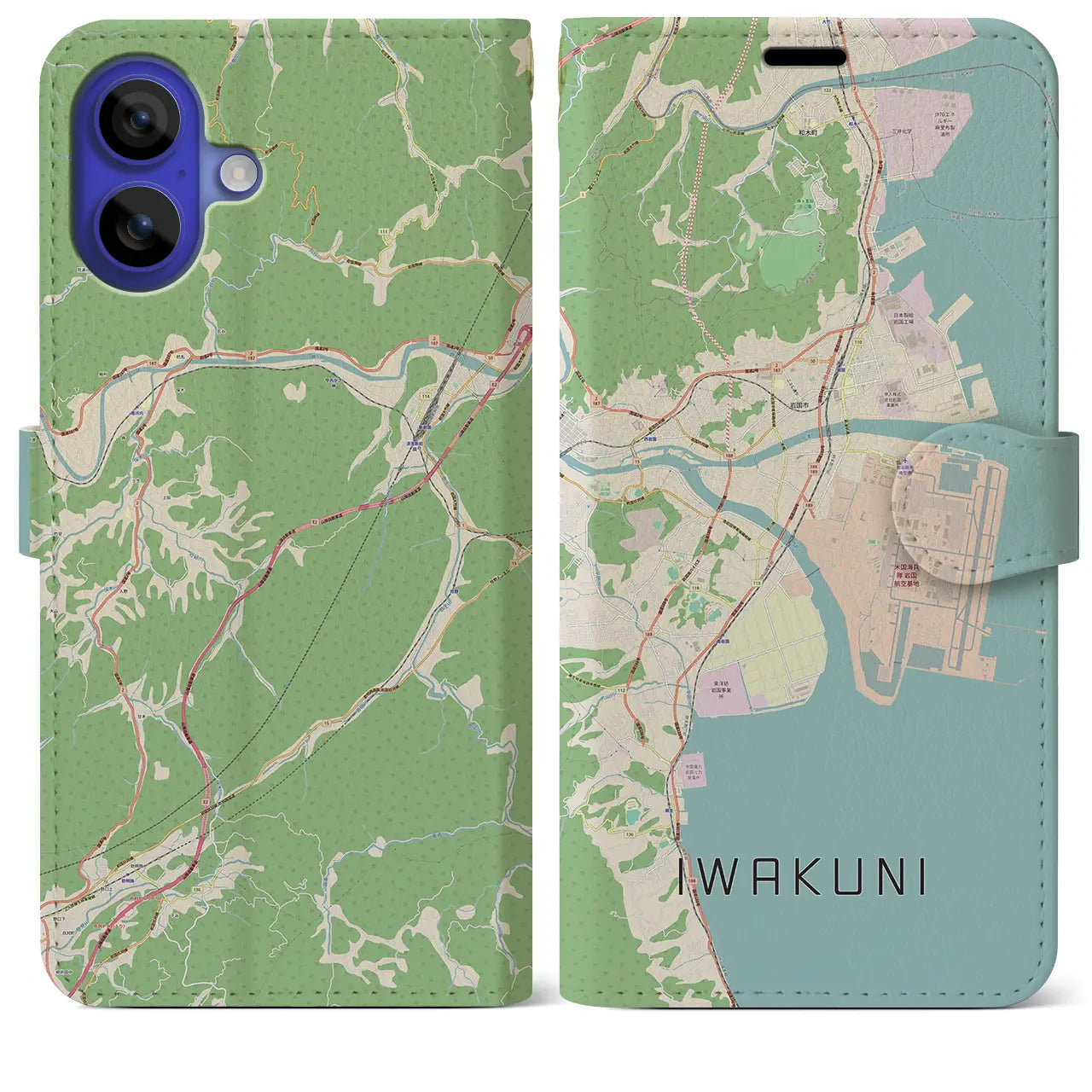 【岩国(山口県)】地図柄iPhoneケース(手帳タイプ)ナチュラル・iPhone 16 Pro Max 用