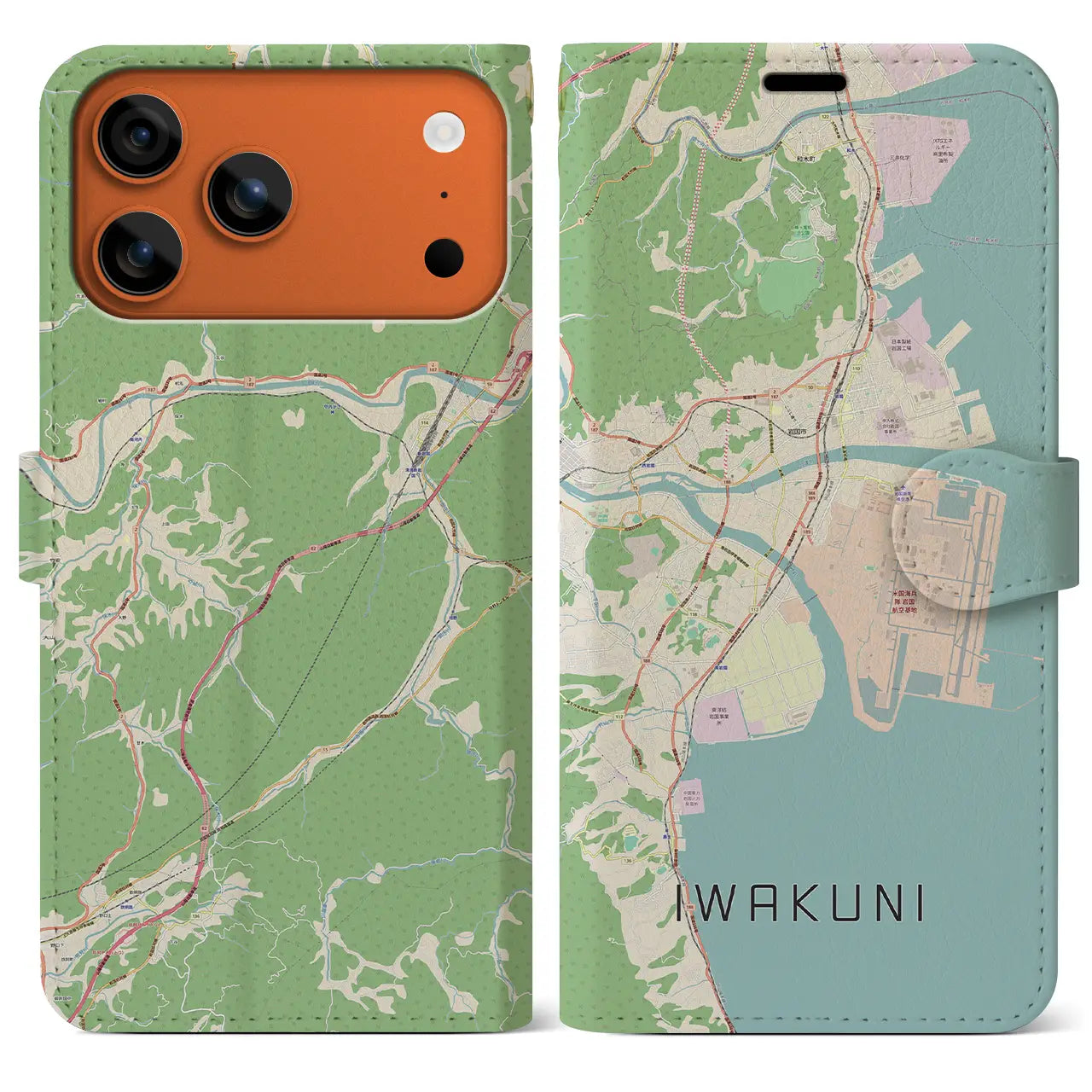 【岩国(山口県)】地図柄iPhoneケース(手帳タイプ)ナチュラル・iPhone 17 Pro Max 用