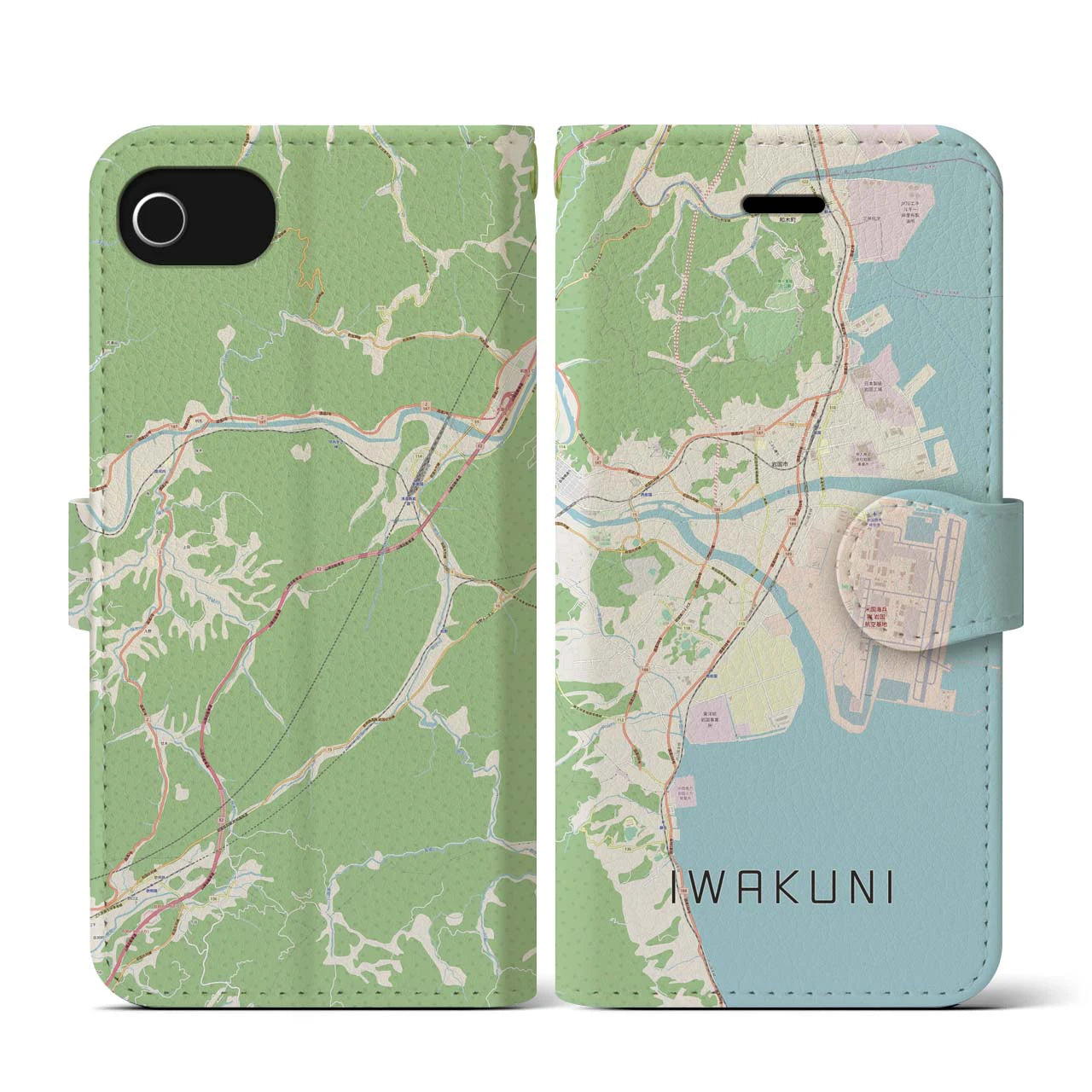 【岩国(山口県)】地図柄iPhoneケース(手帳タイプ)ナチュラル・iPhone SE(第3 / 第2世代) / 8 / 7 / 6s / 6 用