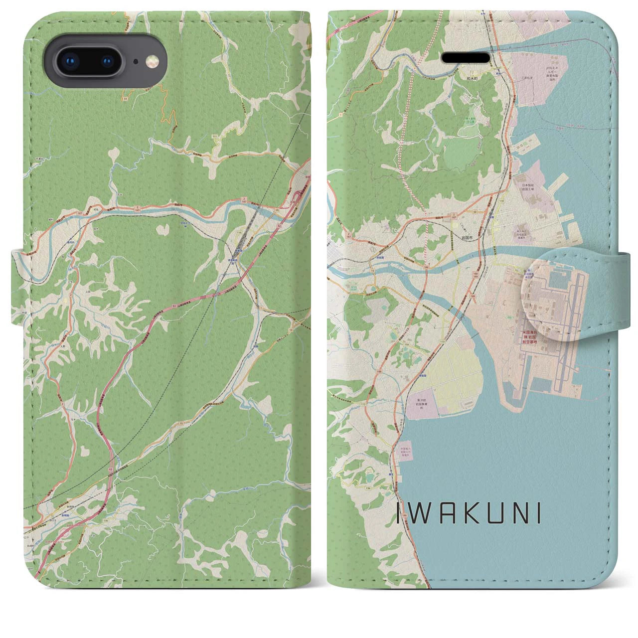 【岩国(山口県)】地図柄iPhoneケース(手帳タイプ)ナチュラル・iPhone 8Plus /7Plus / 6sPlus / 6Plus 用