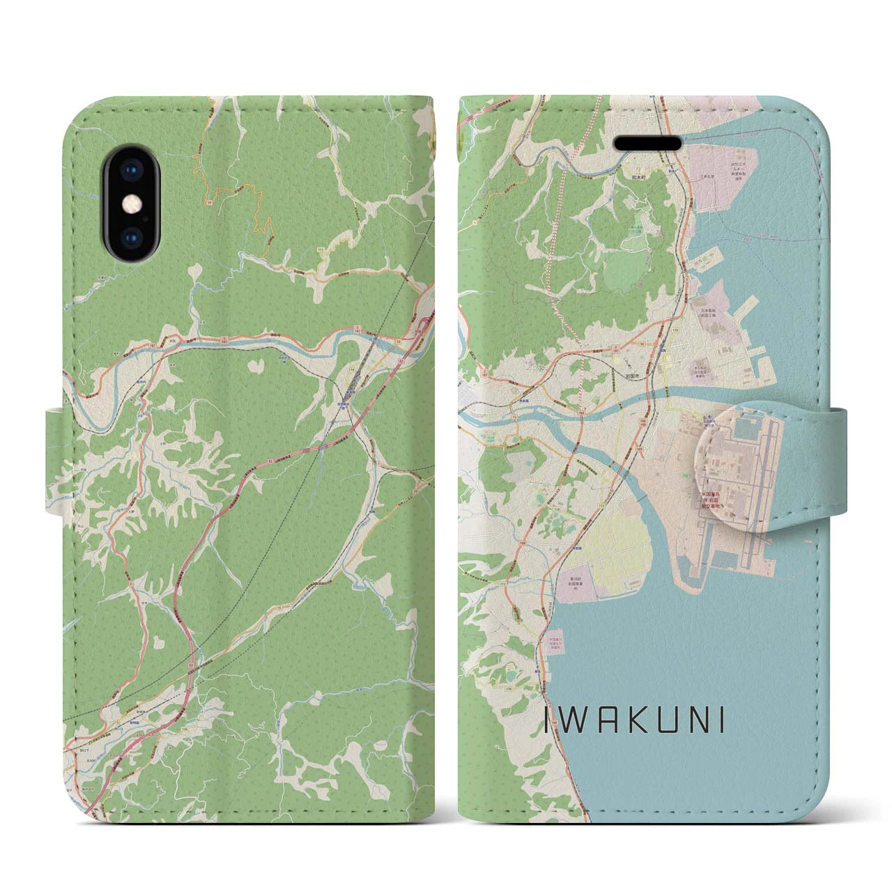 【岩国(山口県)】地図柄iPhoneケース(手帳タイプ)ナチュラル・iPhone XS / X 用