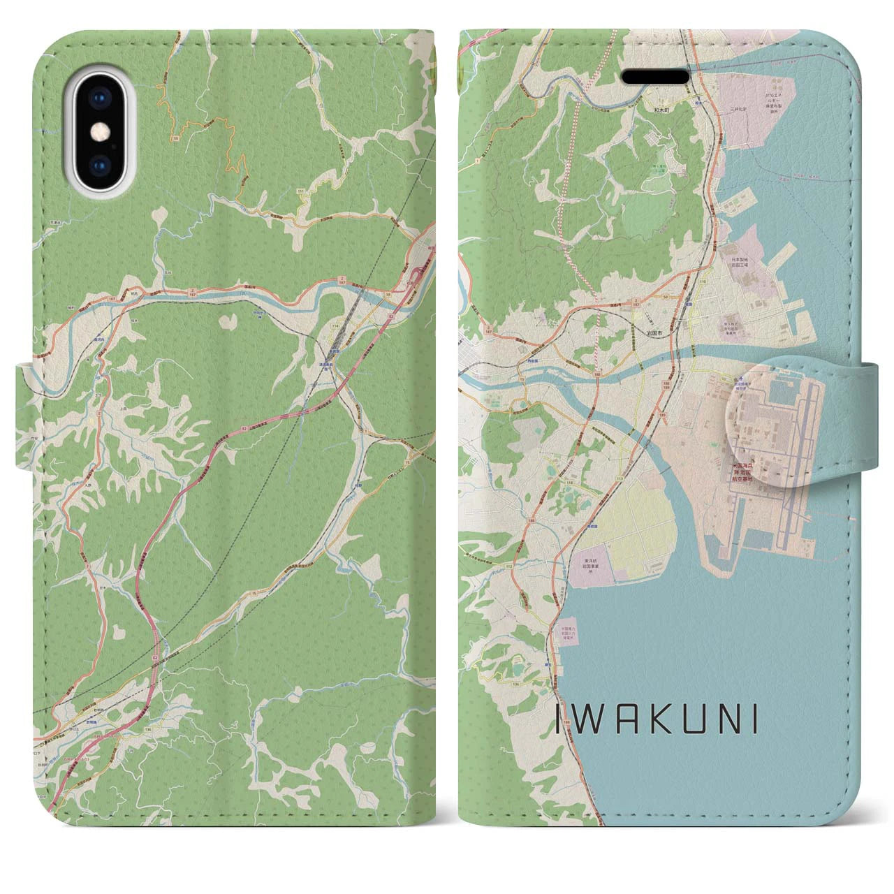 【岩国(山口県)】地図柄iPhoneケース(手帳タイプ)ナチュラル・iPhone XS Max 用