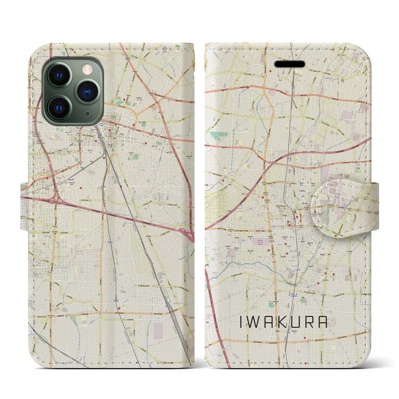 【岩倉(愛知県)】地図柄iPhoneケース(手帳タイプ)ナチュラル・iPhone 11 Pro 用
