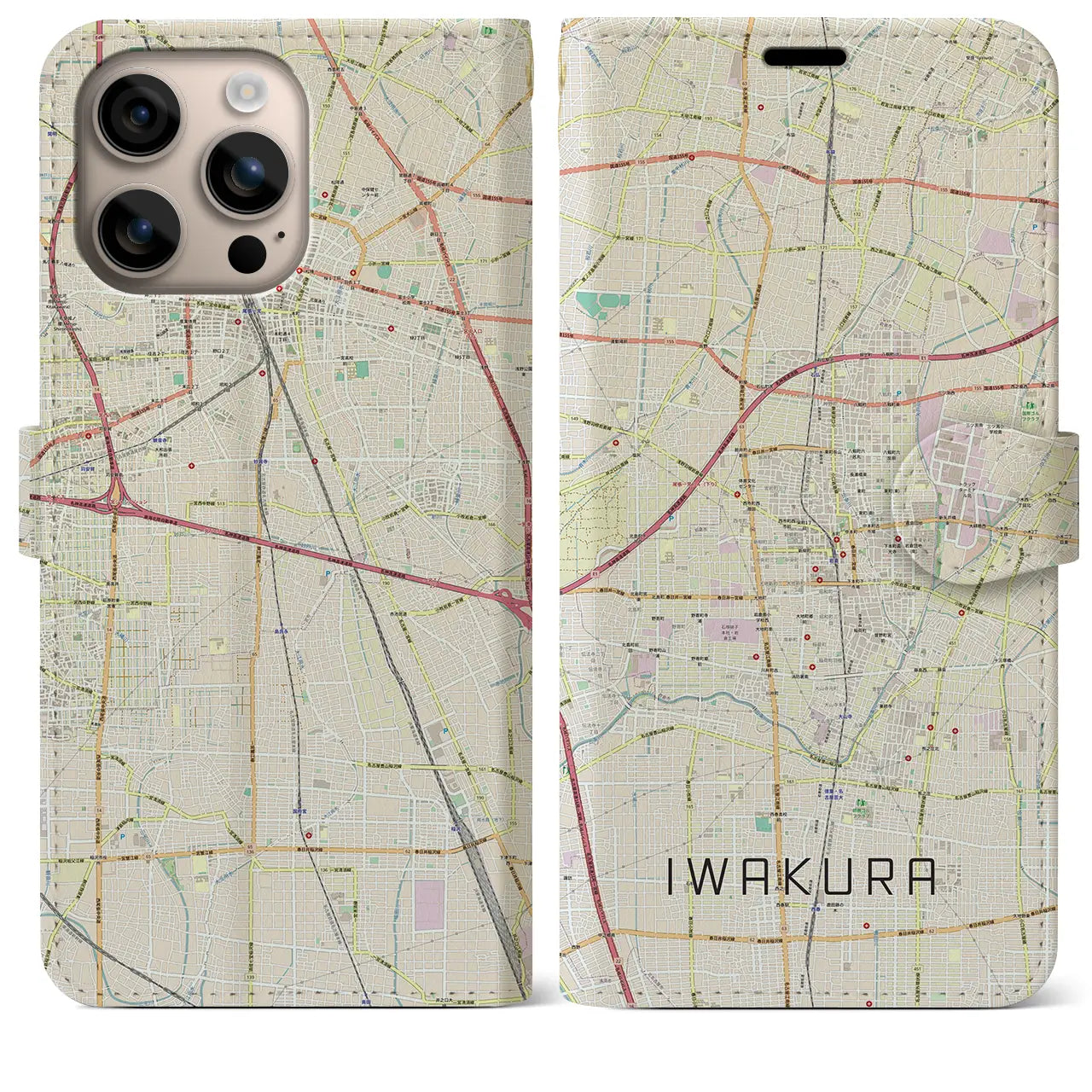 【岩倉(愛知県)】地図柄iPhoneケース(手帳タイプ)ナチュラル・iPhone 16 Plus 用