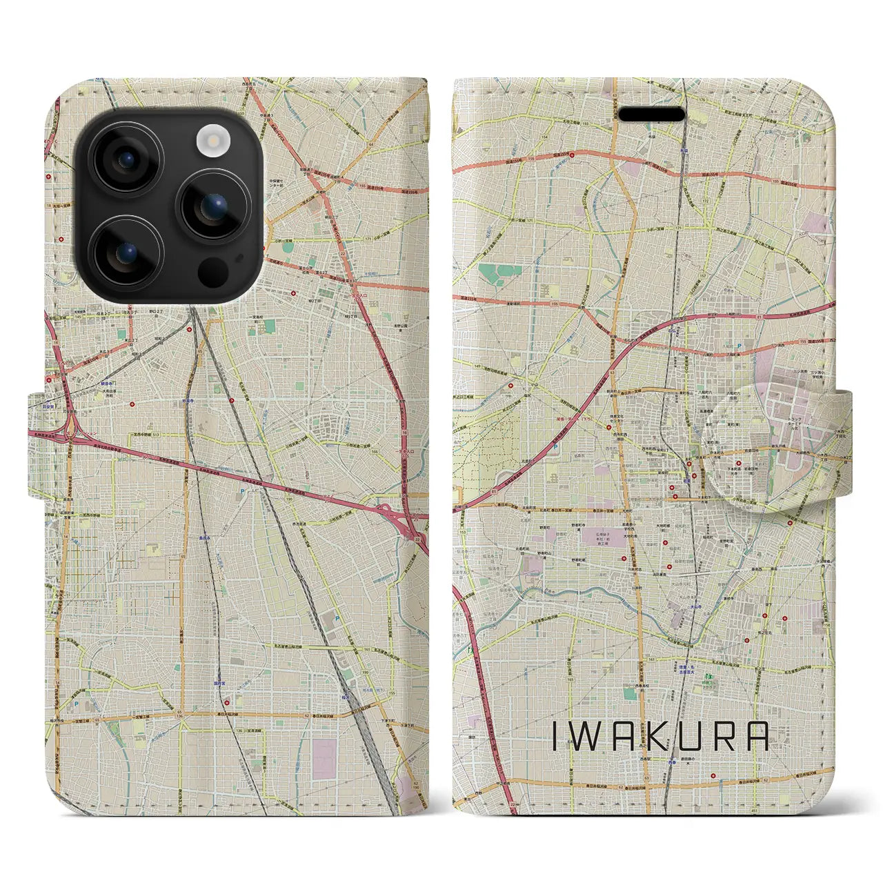 【岩倉(愛知県)】地図柄iPhoneケース(手帳タイプ)ナチュラル・iPhone 16 用