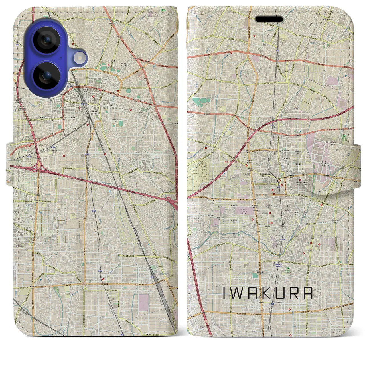 【岩倉(愛知県)】地図柄iPhoneケース(手帳タイプ)ナチュラル・iPhone 16 Pro Max 用