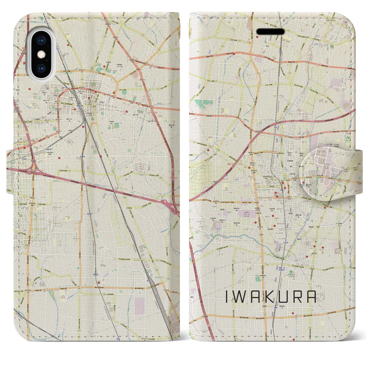 【岩倉(愛知県)】地図柄iPhoneケース(手帳タイプ)ナチュラル・iPhone XS Max 用