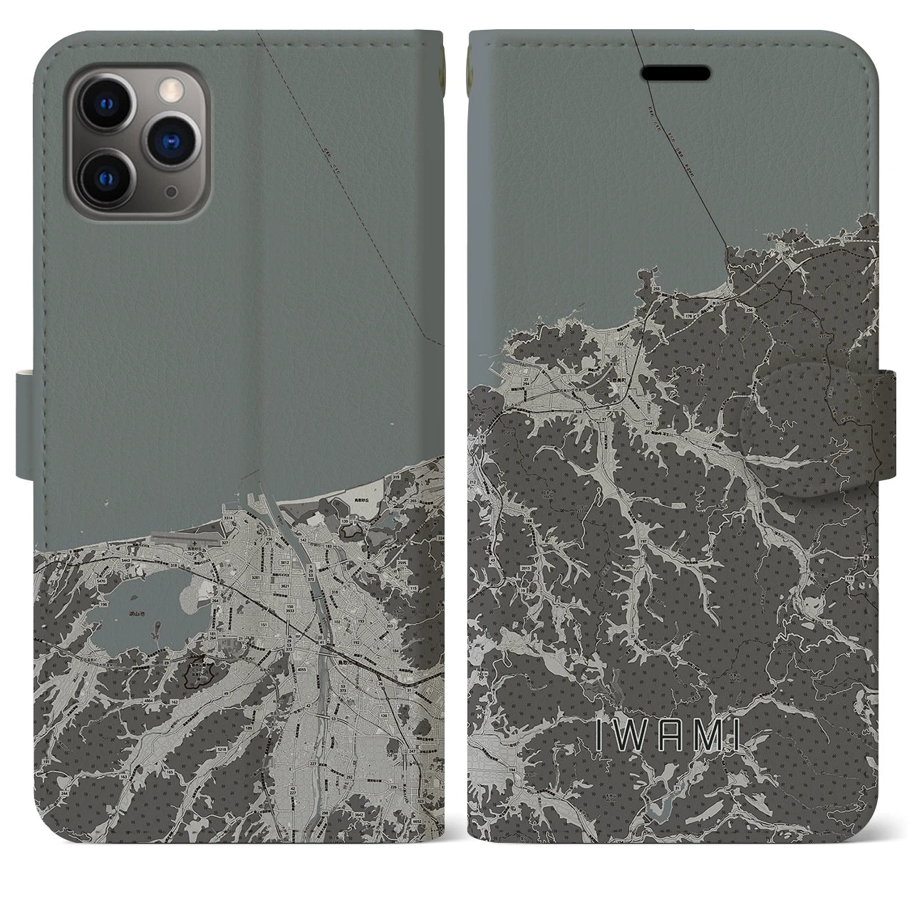 【岩美(鳥取県)】地図柄iPhoneケース(手帳タイプ)モノトーン・iPhone 11 Pro Max 用