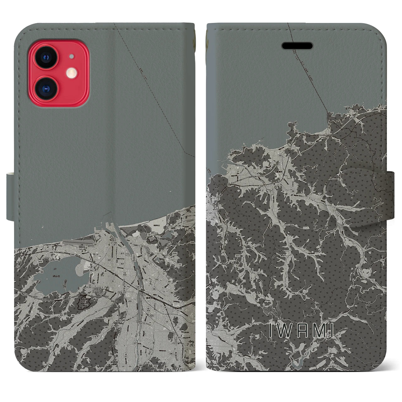 【岩美(鳥取県)】地図柄iPhoneケース(手帳タイプ)モノトーン・iPhone 11 用