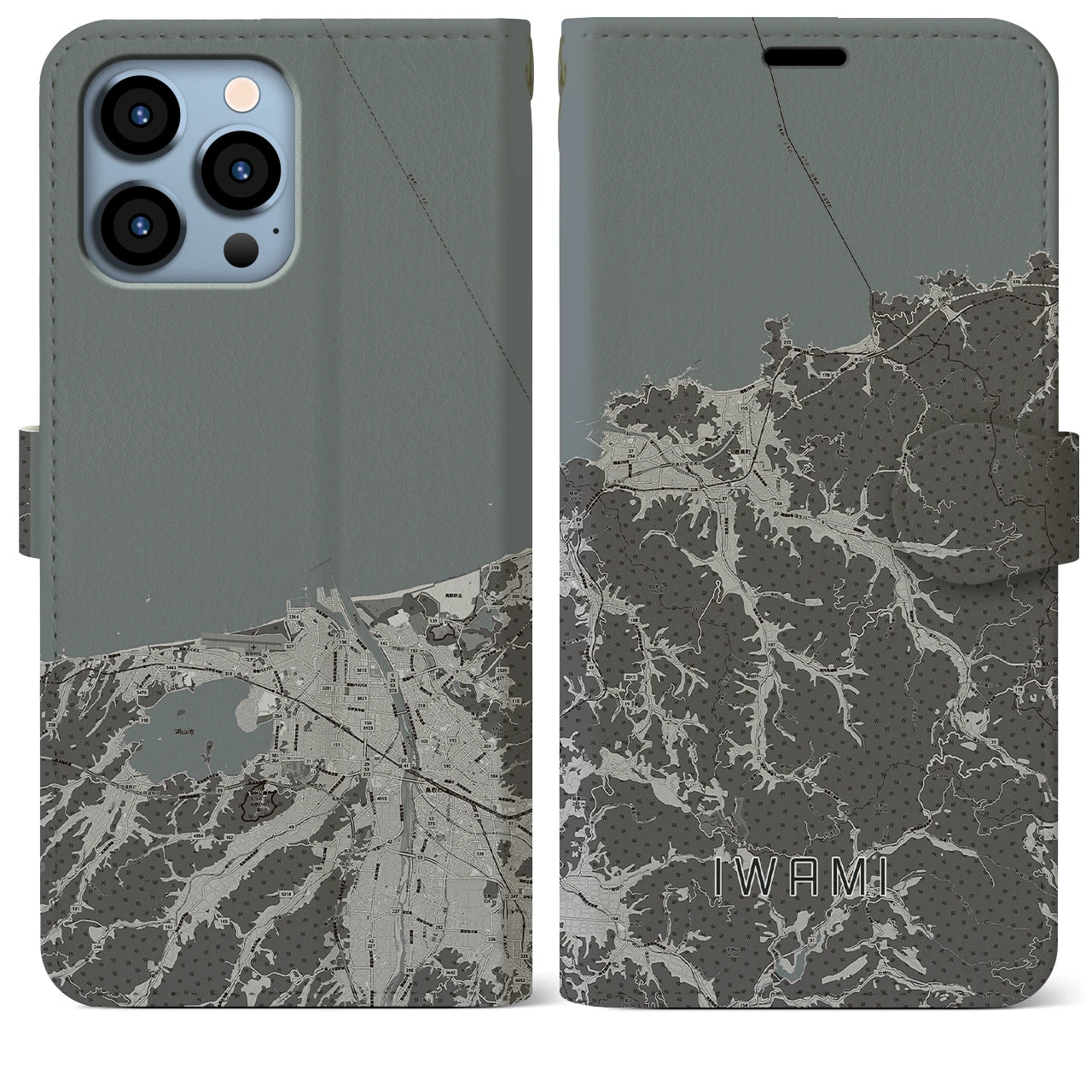 【岩美(鳥取県)】地図柄iPhoneケース(手帳タイプ)モノトーン・iPhone 13 Pro Max 用
