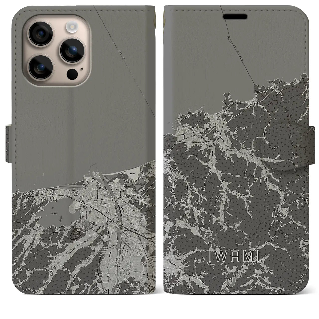 【岩美(鳥取県)】地図柄iPhoneケース(手帳タイプ)モノトーン・iPhone 16 Plus 用