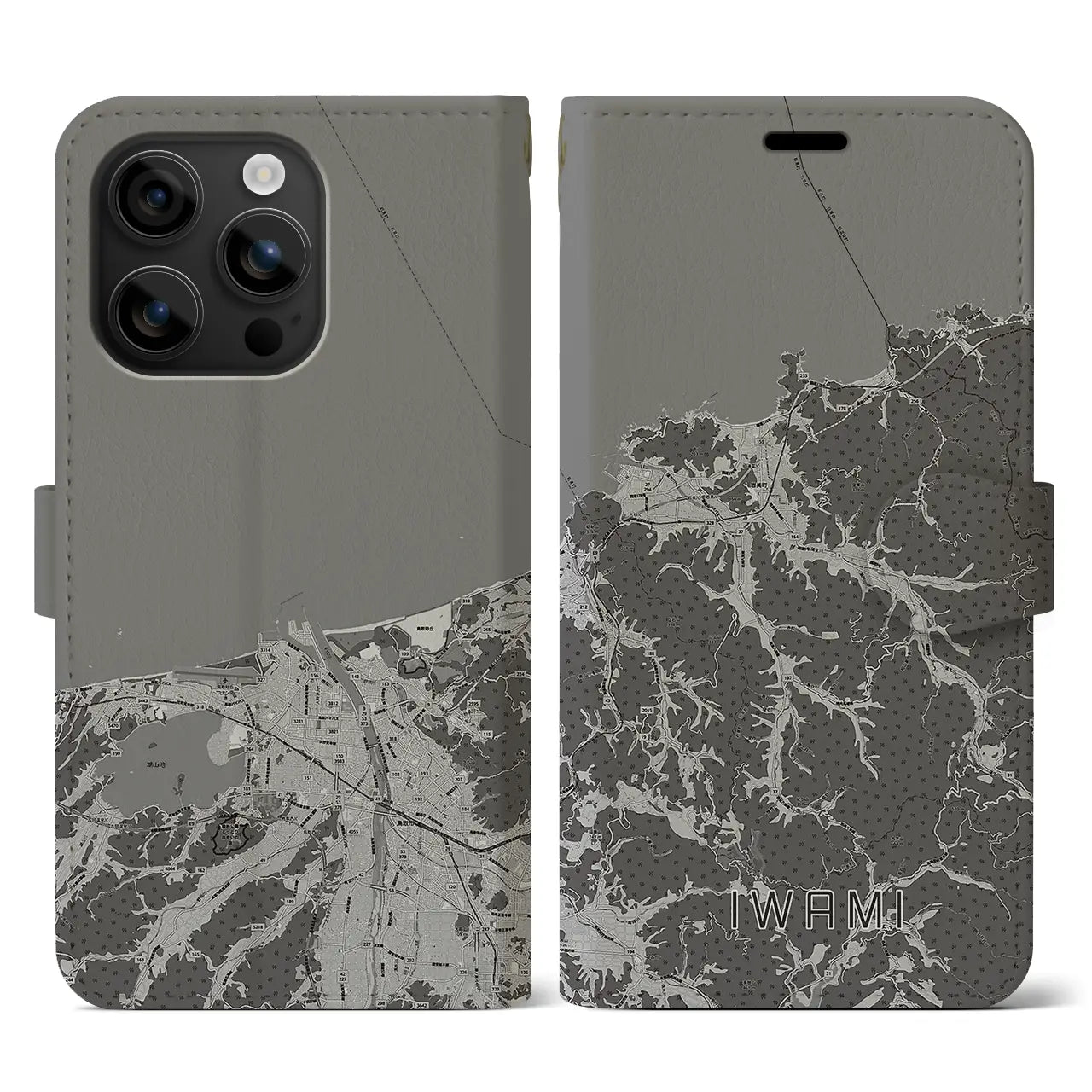 【岩美(鳥取県)】地図柄iPhoneケース(手帳タイプ)モノトーン・iPhone 16 用