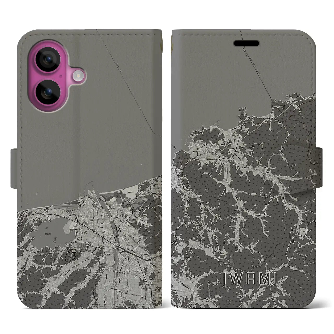 【岩美(鳥取県)】地図柄iPhoneケース(手帳タイプ)モノトーン・iPhone 16 Pro 用