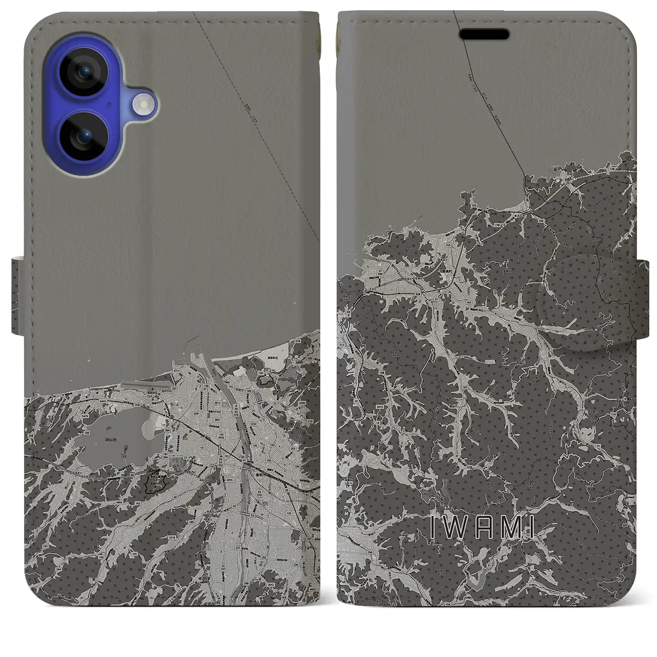 【岩美(鳥取県)】地図柄iPhoneケース(手帳タイプ)モノトーン・iPhone 16 Pro Max 用