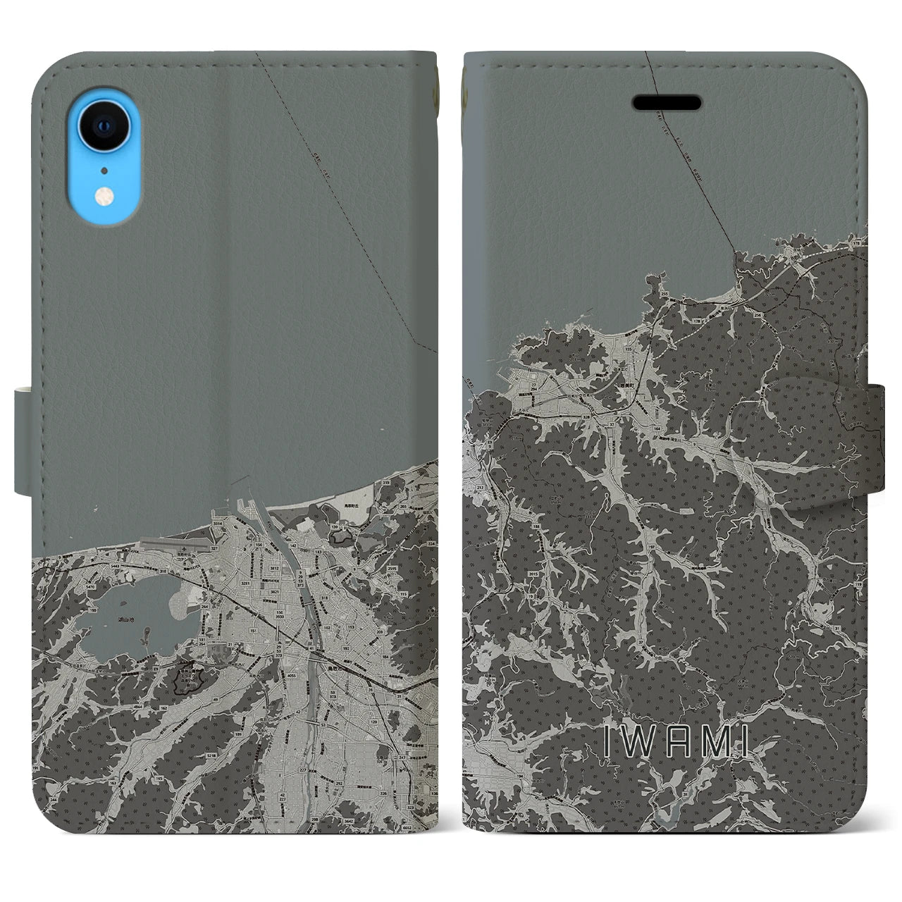 【岩美(鳥取県)】地図柄iPhoneケース(手帳タイプ)モノトーン・iPhone XR 用