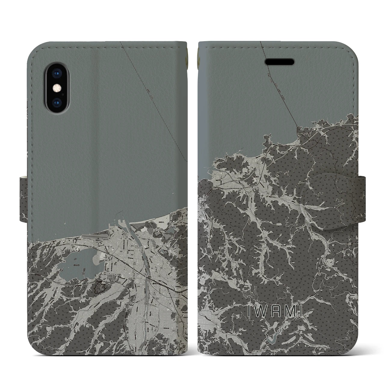 【岩美(鳥取県)】地図柄iPhoneケース(手帳タイプ)モノトーン・iPhone XS / X 用